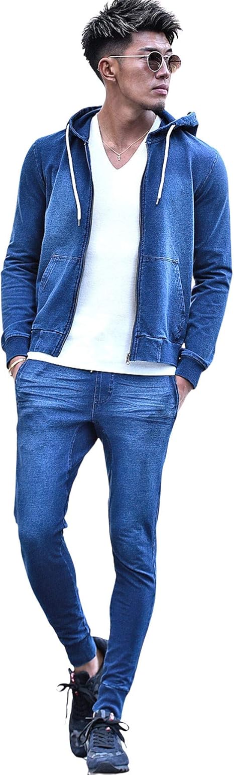 Amazon サムディフ セットアップ メンズ 大きいサイズ オシャレ スウェット デニム ジョガーパンツ パーカ サムディフ スタイル 美脚 トレーナー パーカー 通販