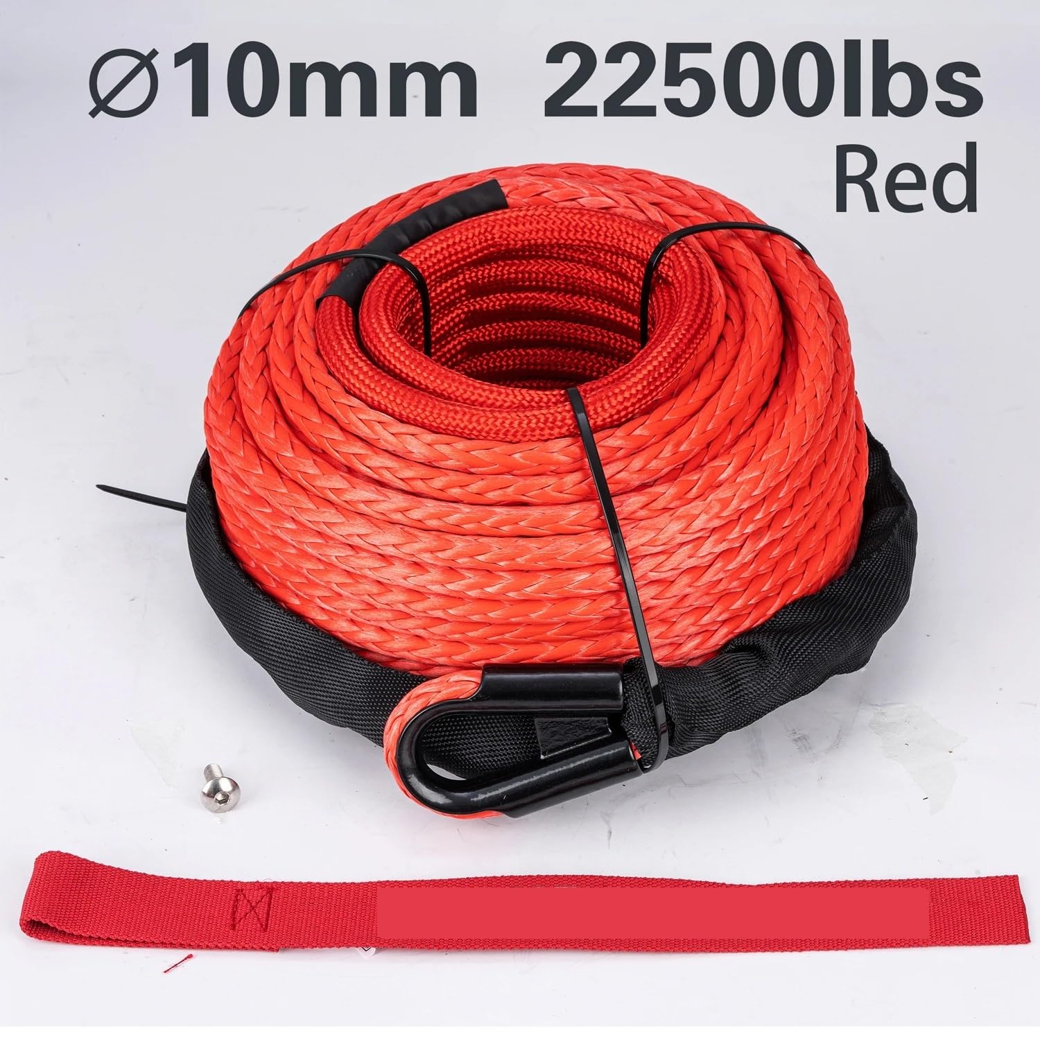 Wciągarka elektryczna Syntetyczna lina wyciągarki o wymiarach 10 mm x 26 m, lina 22500LBS z tuleją ochronną, pasek bezpieczeństwa Off-Road 4x4, SUV, ciężarówka(Red)