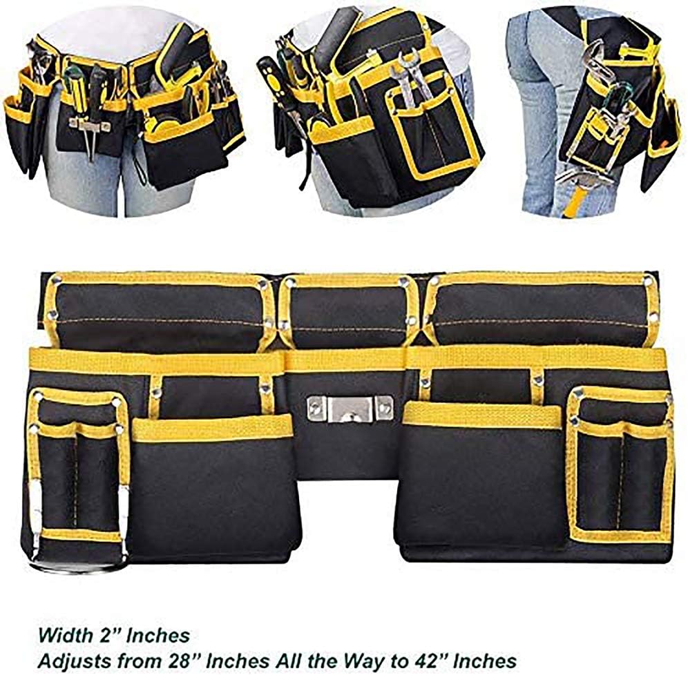 11-Pocket Adjustable Tool Bag - Heavy Duty Yellow and Black Tool Belt，Tool Waist Pouch with Three Layer Waterproof Fabric for Handyman，Oxford Waist Bag for Garden Work Organizer (Black&Yellow) - - 
