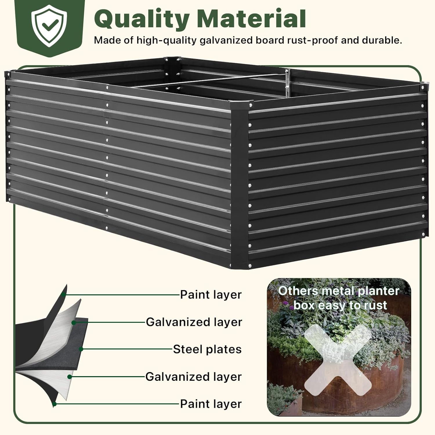DTIG Galvanized Raised Garden Bed for Vegetables Flowers Herbs, Tall Metal Raised Garden Bed Kit with Garden Tools, Gloves, Plant Labels, Black 6×3×2FT