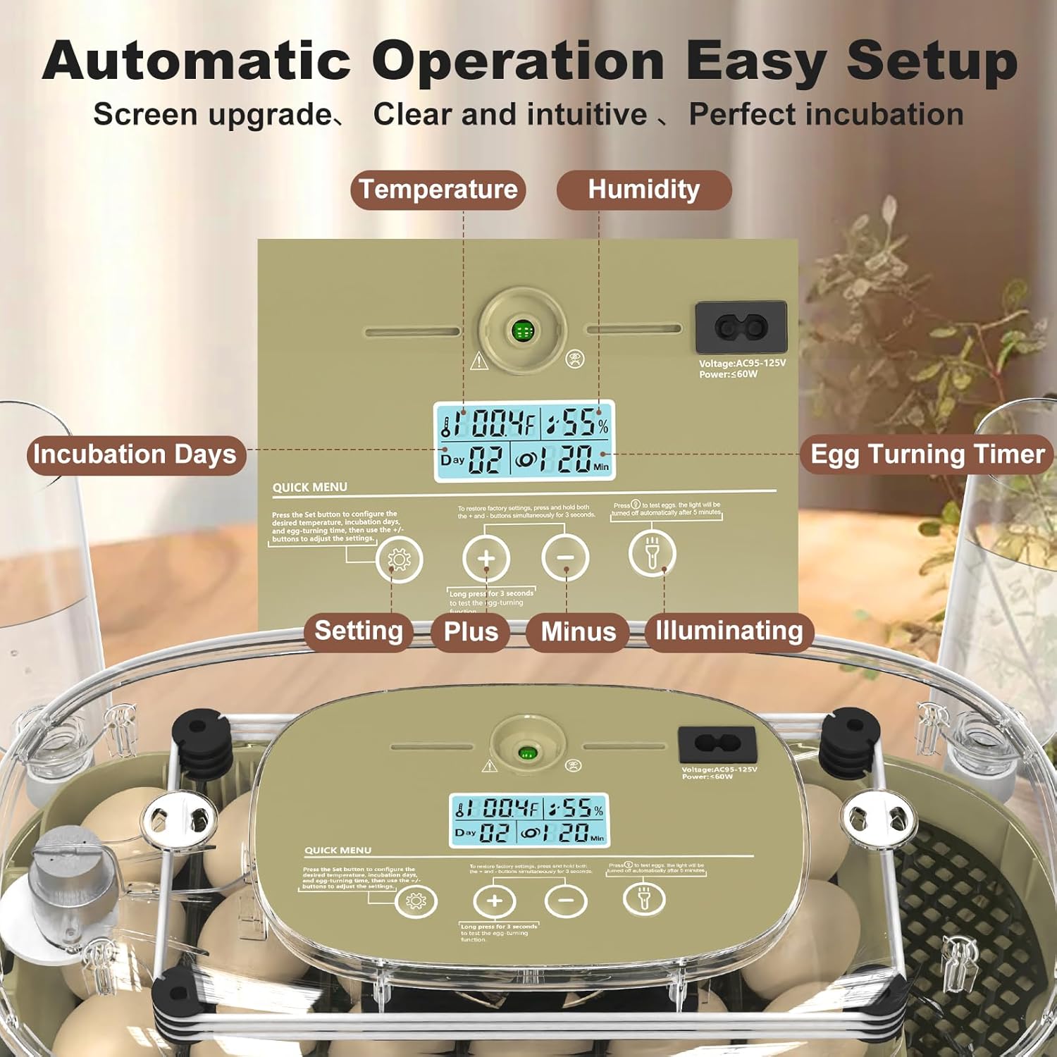 Incubators for Hatching Eggs,Smart 24 Egg Incubator with Automatic Egg Turning and Humidity Control,High Hatch Rate Incubator for Chicken Duck Quail Goose,Home Classroom and Farm (Brown)