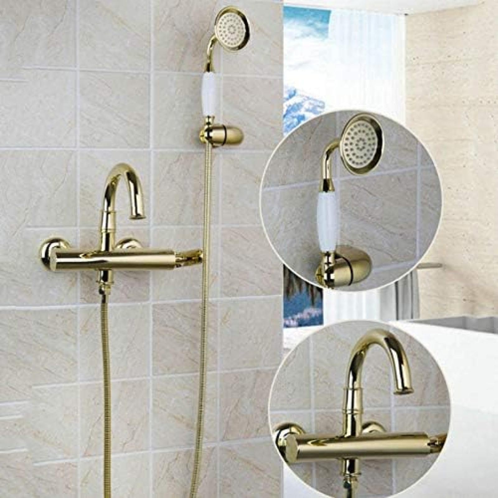 Aycdl Gold Shower Set Faucet Mixer Rain Tap Head Wall Chrome Hand Tub Mount Bathroom Sprayer Rainfall Valve Finished