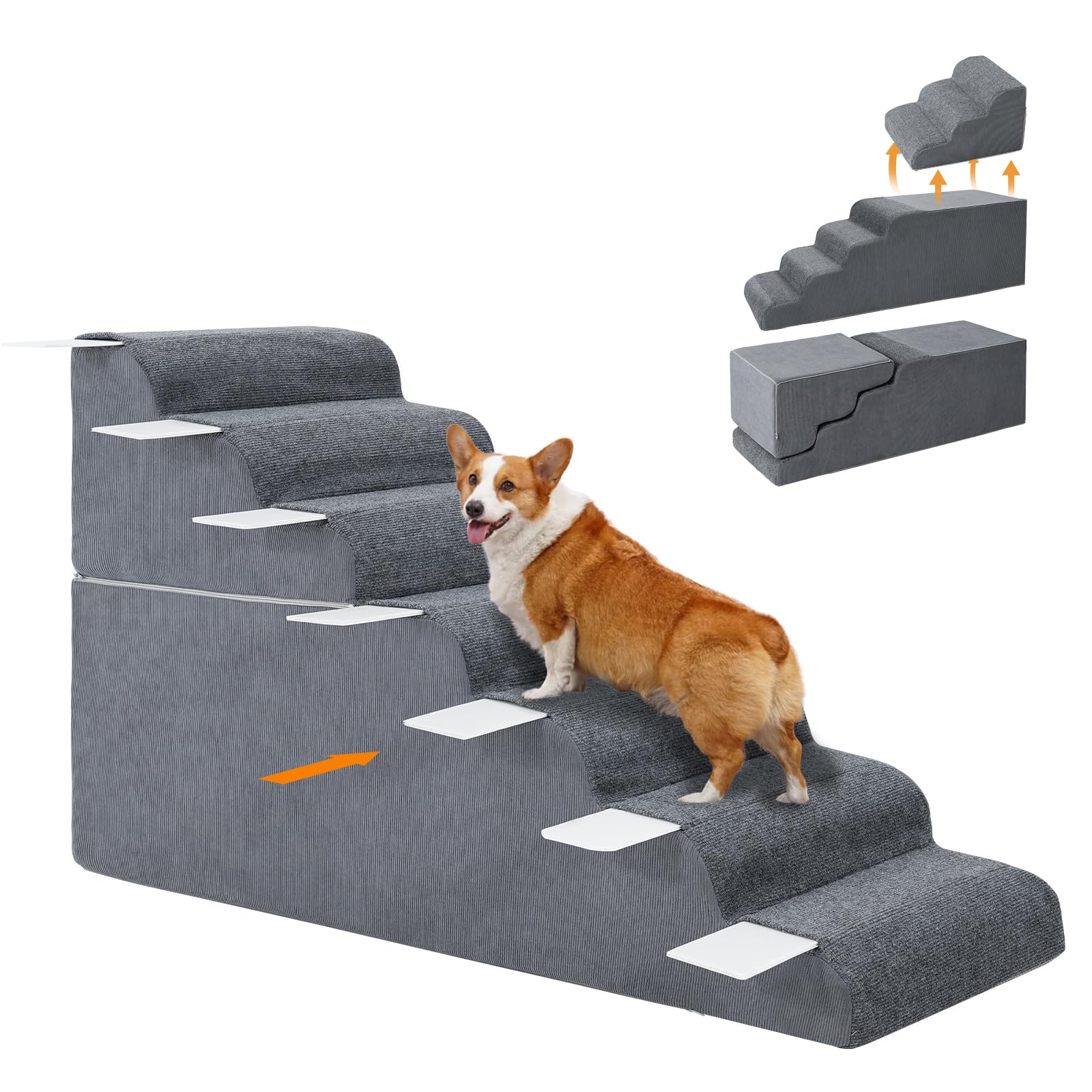 Zerbuger Hundetreppe Aus Schaumstoff – 3-stufig, 40,6 Cm Hoch, Rutschfeste Rampe Für Kleine/ältere Hunde & Katzen, Waschbarer Bezug