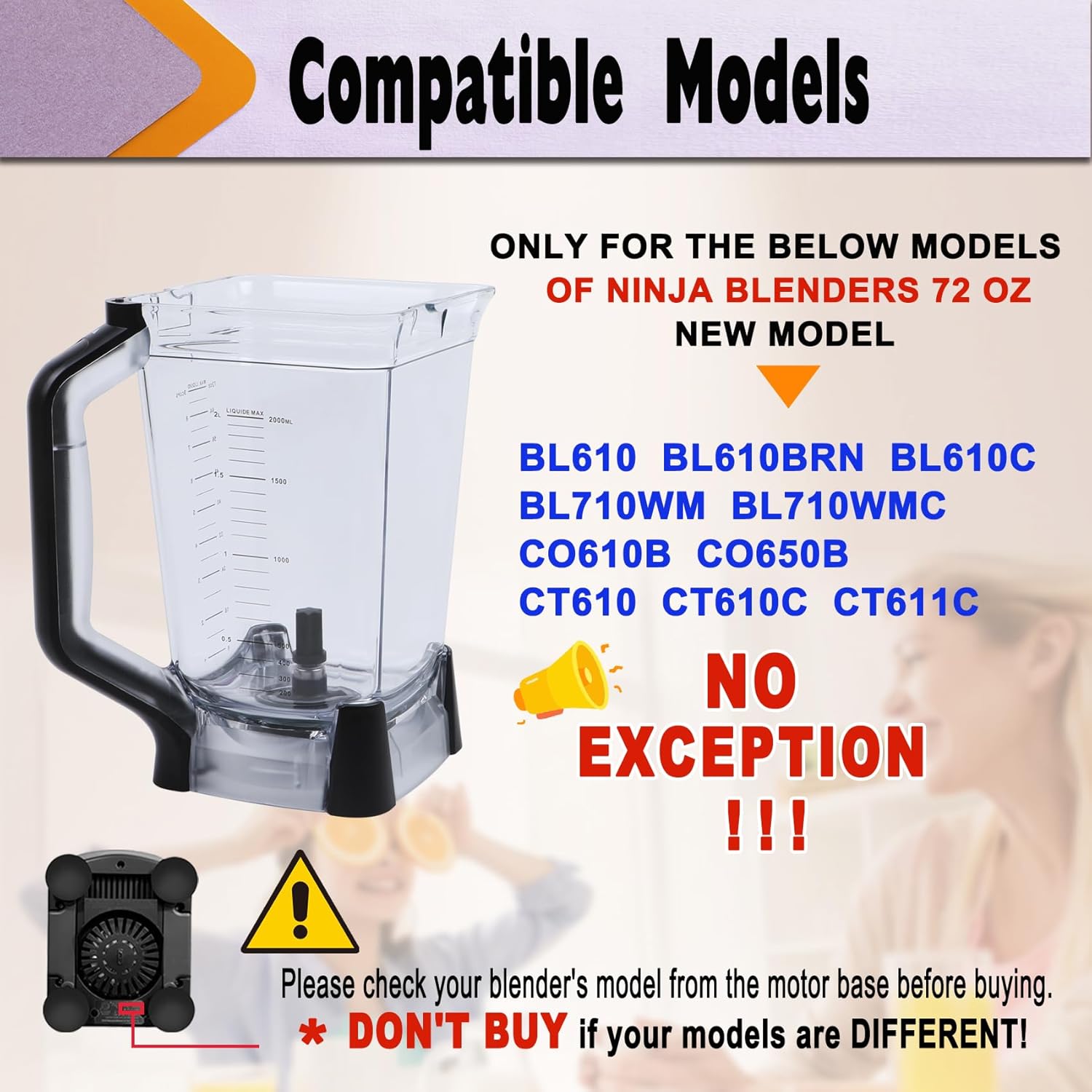 Replacement for Ninja Blender Pitcher 72OZ XL Blender Cups, Replacement for Ninja Blender Pitcher BL610 BL610BRN BL710WM BL710WMC CO650B CT610 C0610B CT610C CT611C 72oz Crushing Pitchers