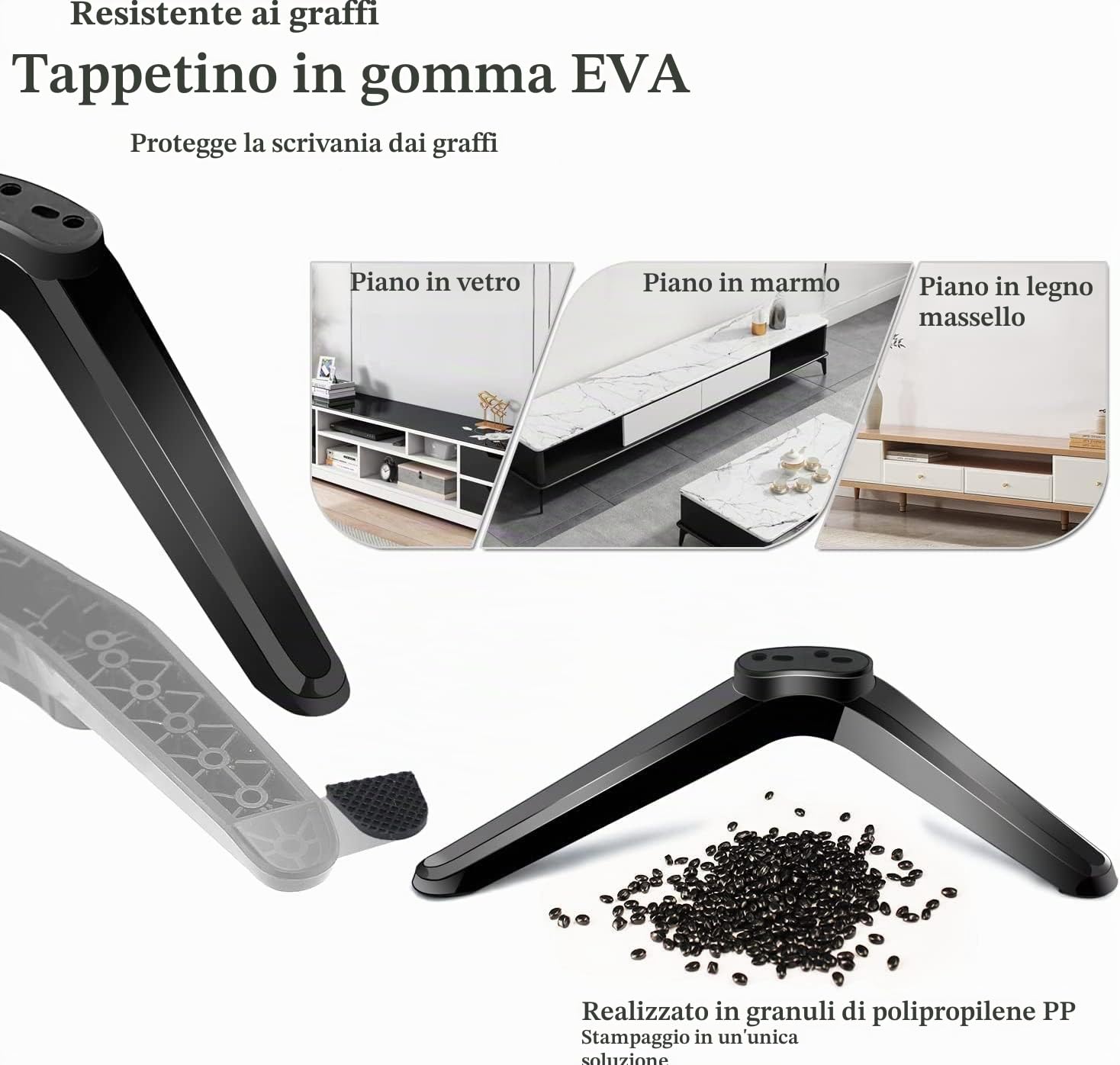 Supporto TV Da Tavolo Universale Per TV Da 27 A 55 Pollici, Gambe In ABS Robuste Con Tappetino Antiscivolo