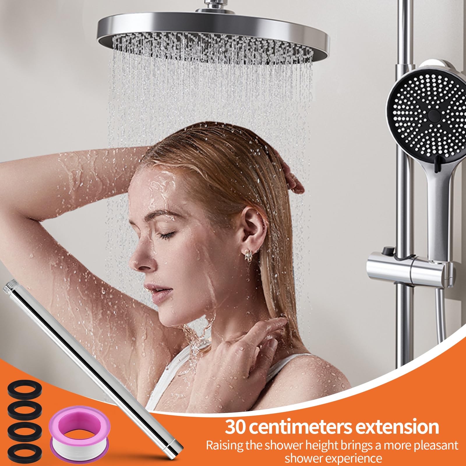 Tubo alargador de ducha de 30 cm, tubo de extensión de ducha, brazo extensible, cromado, barras de ducha para accesorios de baño — view 7