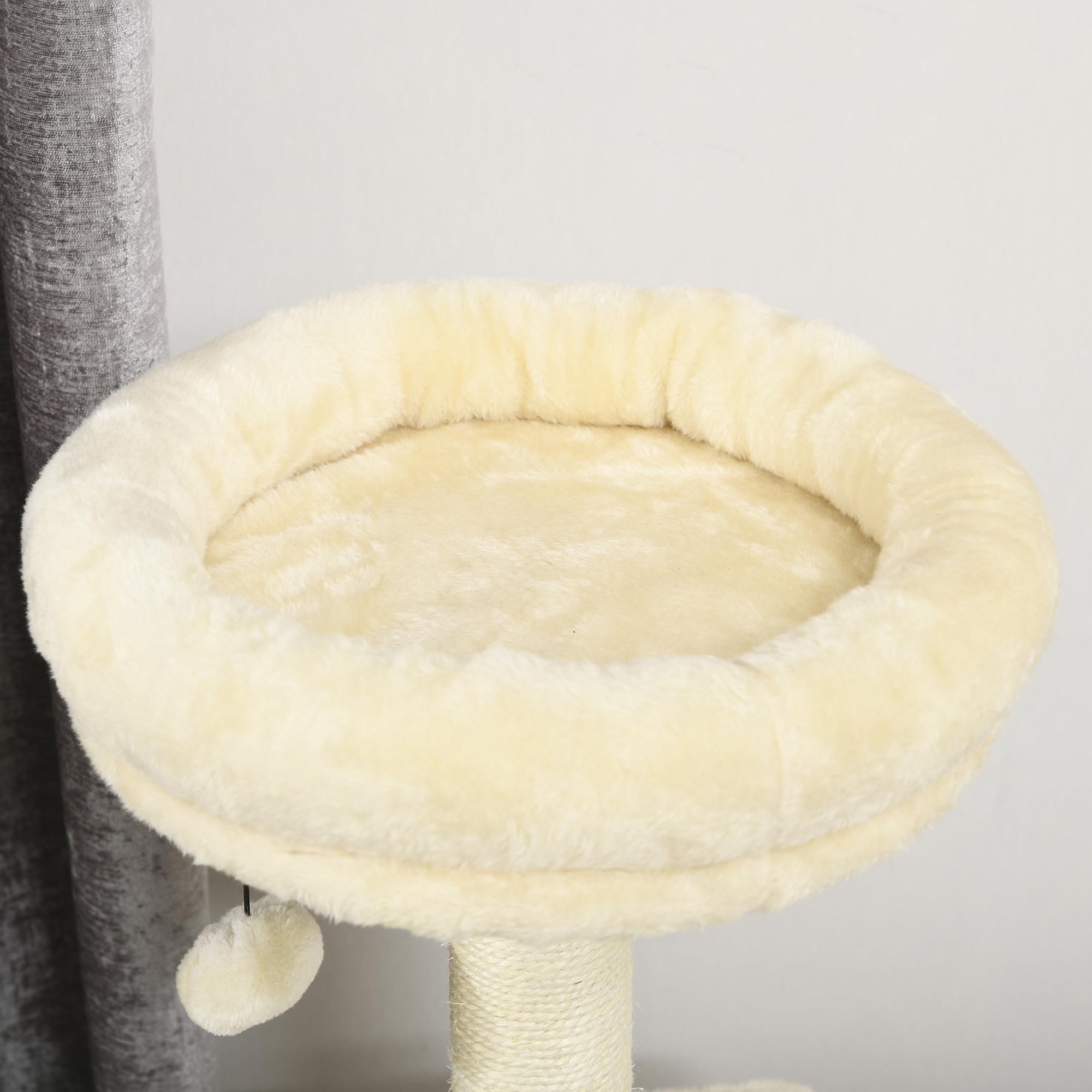 PawHut Albero per gatti albero di arrampicata albero tiragraffi torre gioco altezza 171 cm centro attività con 2 nicchie 6 piattaforme 2 pompons appesi beige