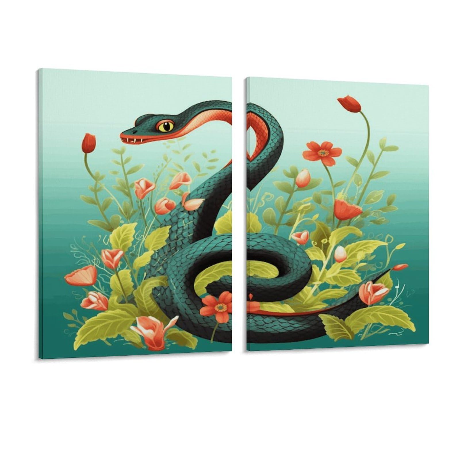 Adfgyerh Style Snake And Flower Wall Art，Canvas Material Bright /Wall Decor Of 2, Each 16X12 Inch -Wall Art Set For Living Room Bedroom Gallery Office Home Décor