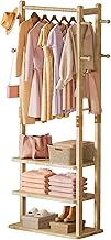 Yorbay Wooden Coat Rack with 3 Shelves, 6 Hooks, 1 Rail for Clothes, Hat, Jacket, for Living Room, Bedroom, Office