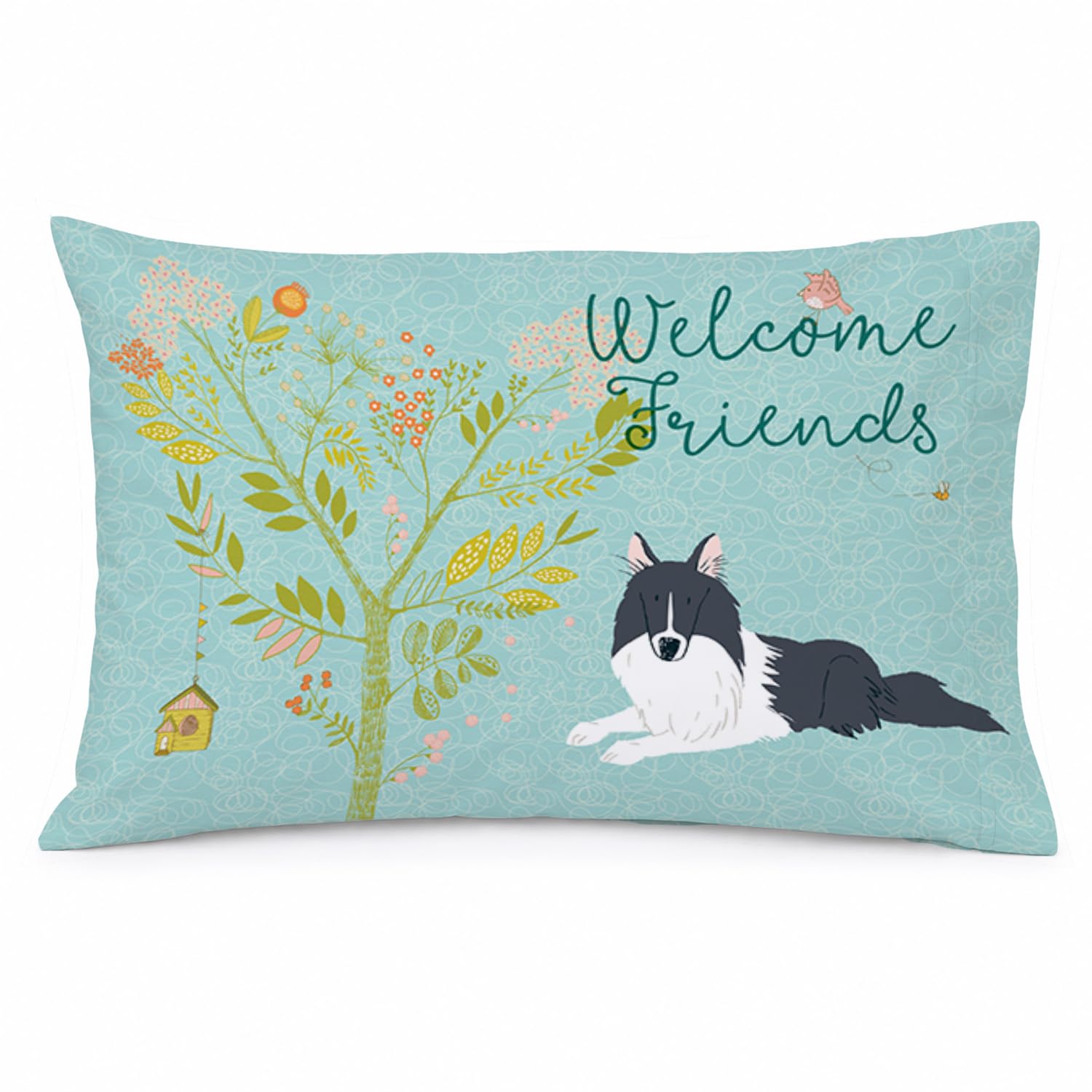 Taie d'oreiller Collie noir blanc housse oreiller lit imprimé chien