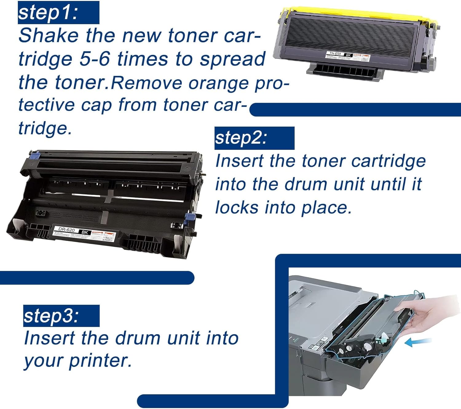 1 Pack TN-650 Toner Cartridge and 1 Pack DR-620 Drum Unit Replacement for Brother HL-5240 5250DN/DNT 5270DN 5280DW MFC-8370 8460N 8470DN 8480DN 8660DN 8670DN 8690DN 8860DN DCP-8060 8065DN Printe