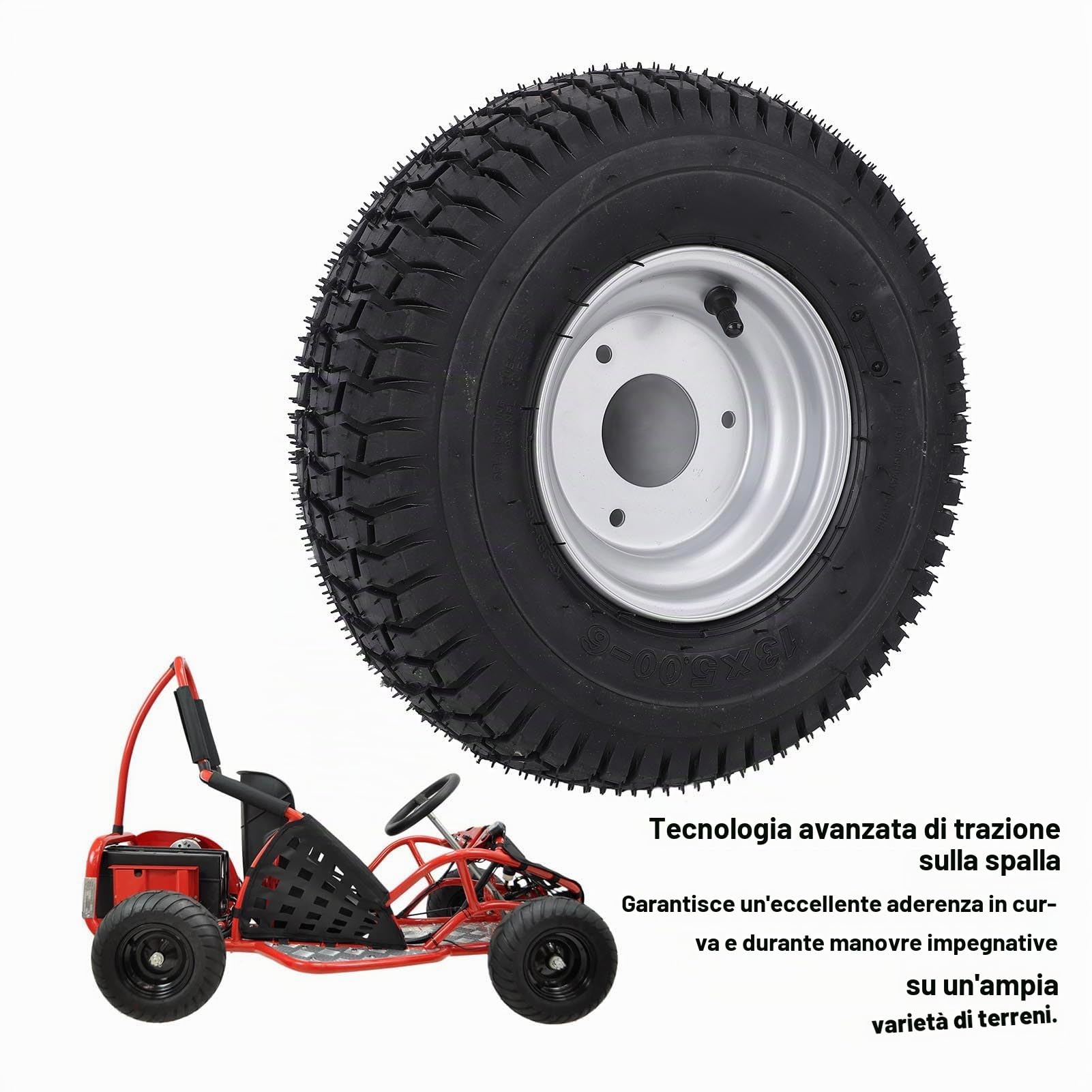 13x5.00-6 Pneumatico Ruota con Cerchio Vuoto Tubeless Trazione Migliorata Antiscivolo Pneumatico All Terrain per ATV Quad Go Kart Cart Mini Bike