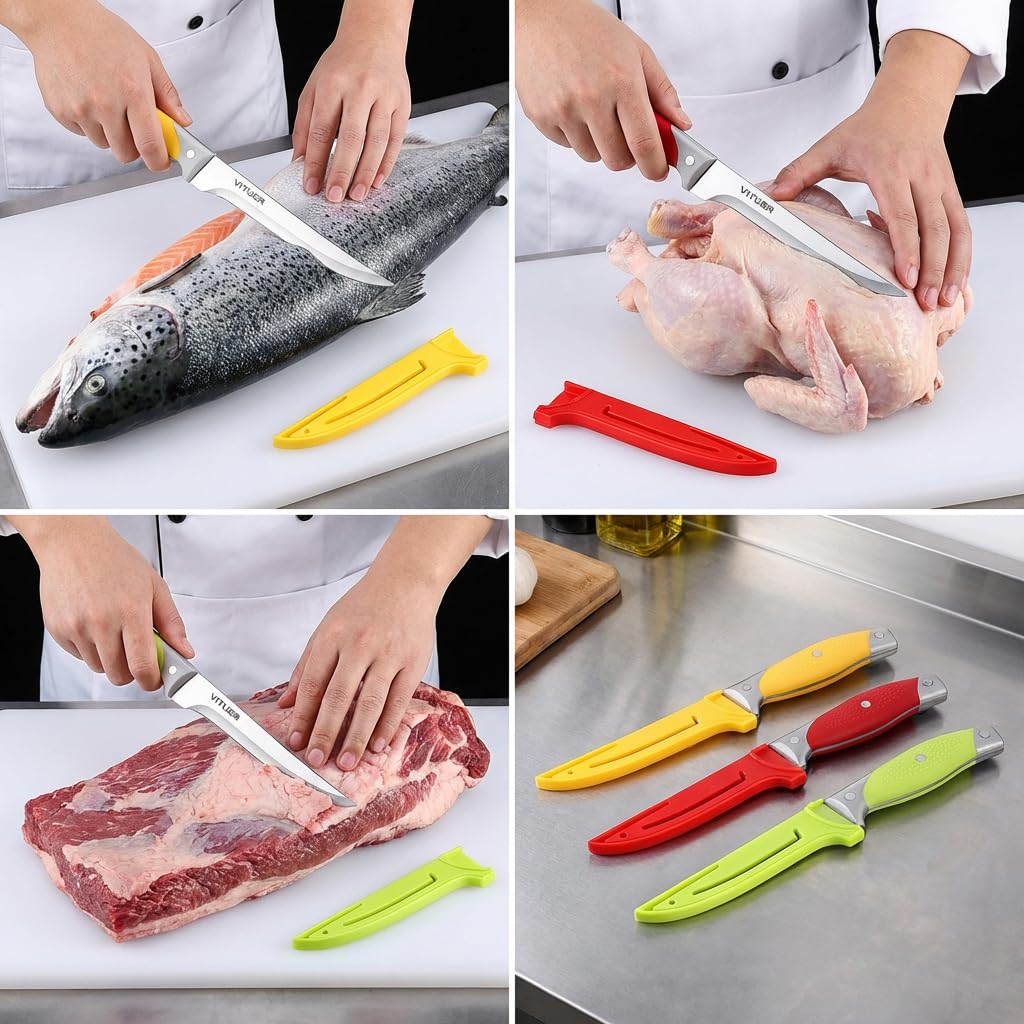 VITUER Boning Knife Set - 6 Piece Meat Cutting Knives -3 VITUER Boning Knife Set - 6 Piece Meat Cutting Knives -3