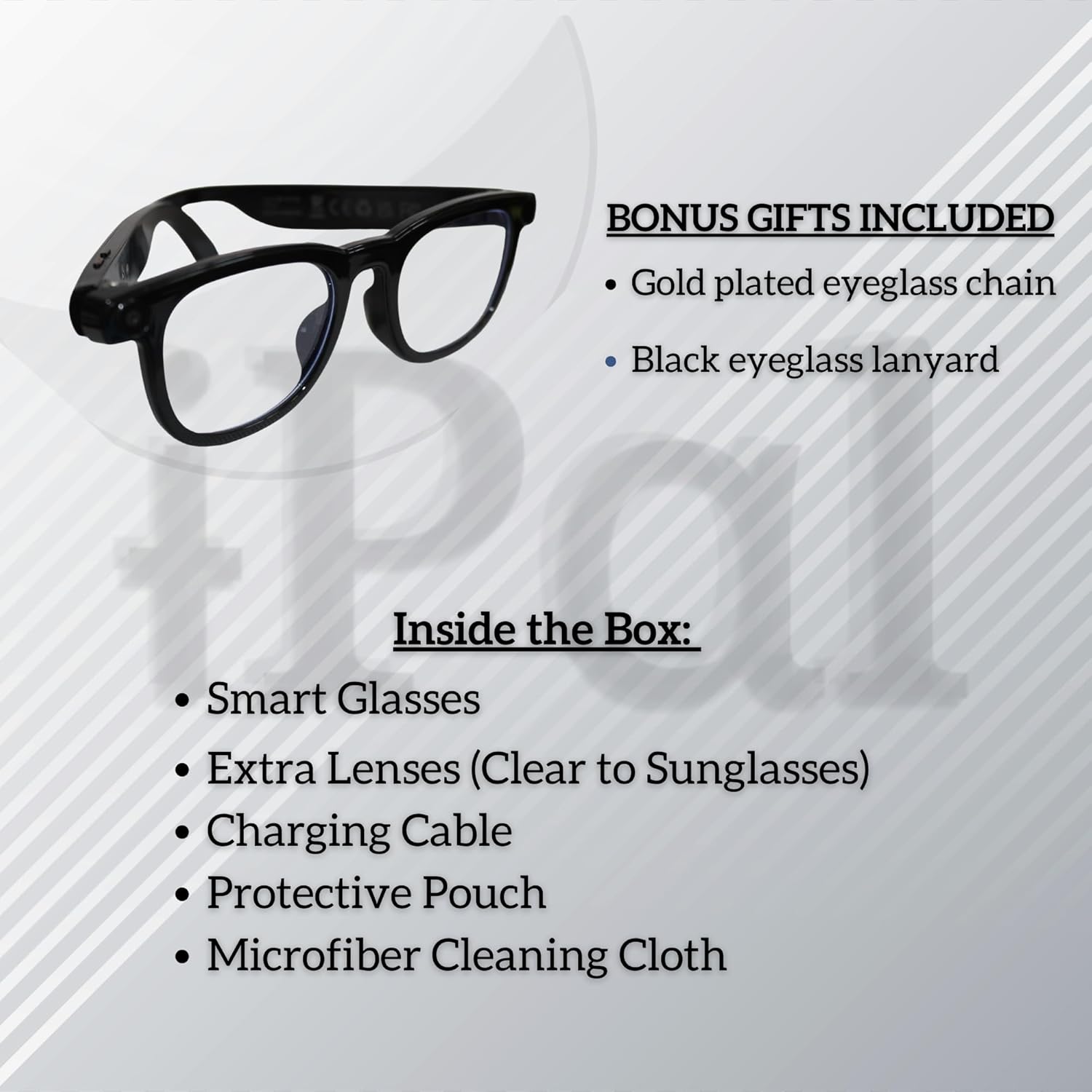 iPal Smart Glasses with 8MP HD Camera & Bluetooth Audio – AI Assistant, Real-Time Translation, Photo Recognition, IP67 Waterproof, 12H Music Playtime, Anti-Blue Light & Sunglasses Lenses Included