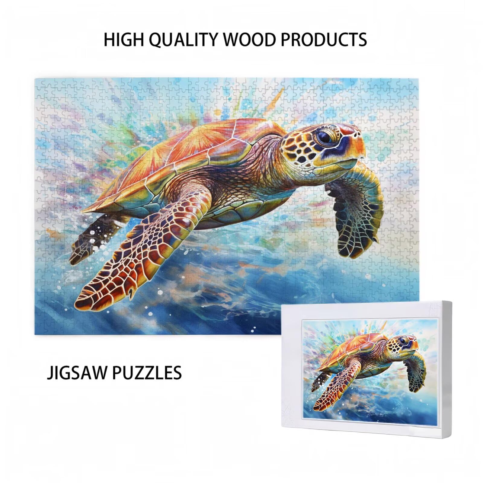 5000 sztuk puzzli dla dorosłych, kreatywne niemożliwe puzzle dla dorosłych początkujących, duża drewniana układanka z plakatem i pudełkiem do przechowywania, wystrój domu, motyw: żółwie morskie i