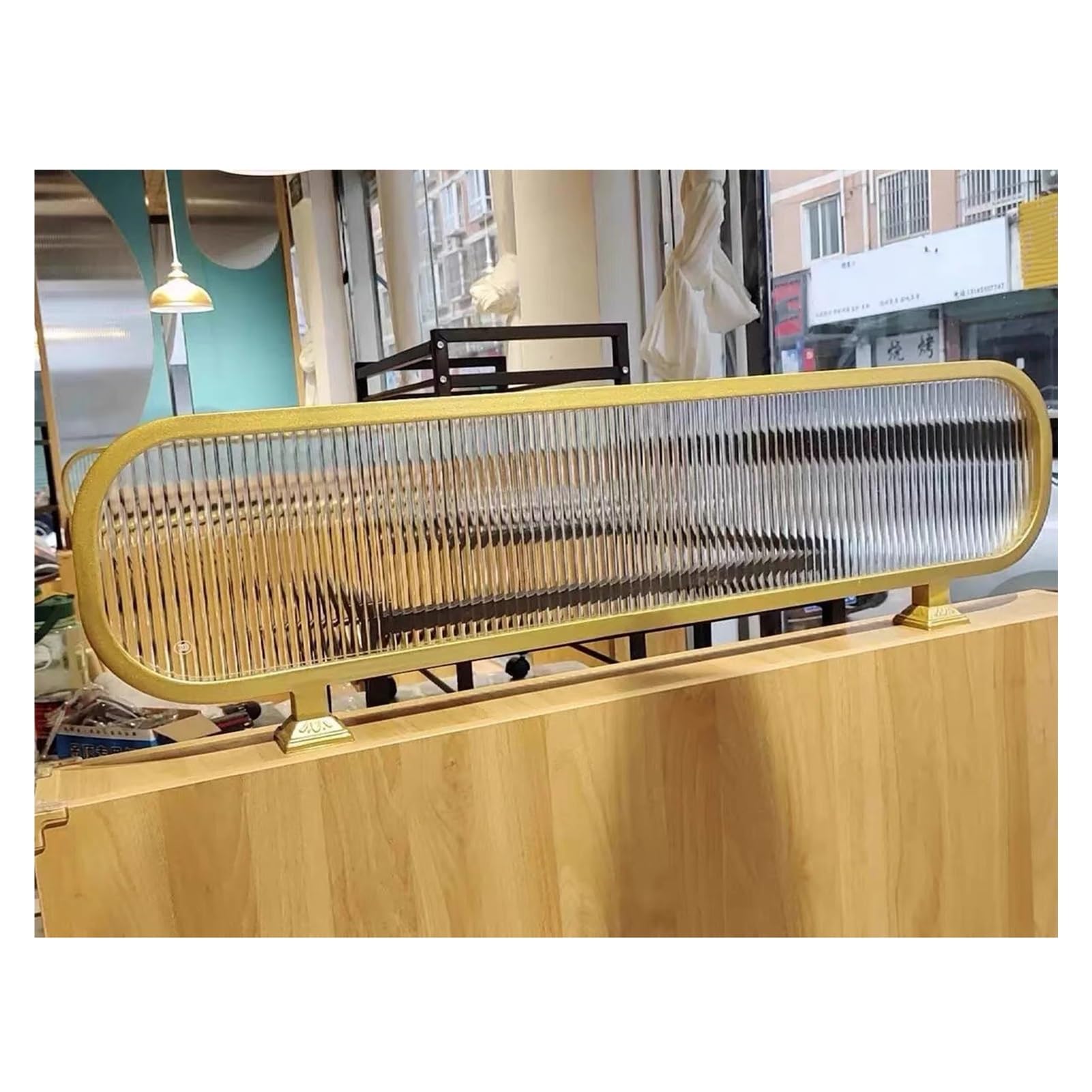 HJYCLFAZU Striped Glass Room Divider for Dining & Restaurant UseDecorative Partition with Raised Aisle CountertopGold Low Fence 30x120cm - Elegant Space Separation