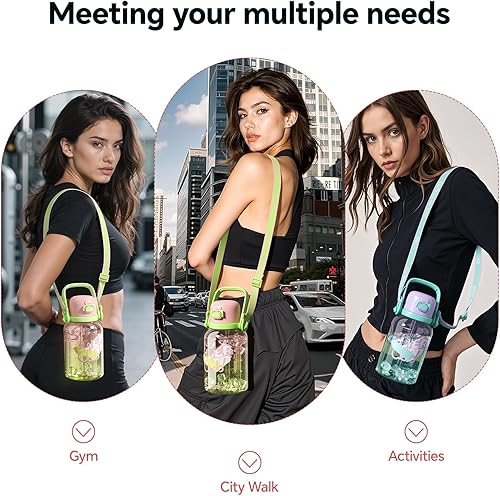 Miniatura 8 de QWE Gradient - Botella de agua deportiva con asa de transporte con pajilla, gran capacidad de 40 onzas, resistente al calor, doble bebida, sin BPA,