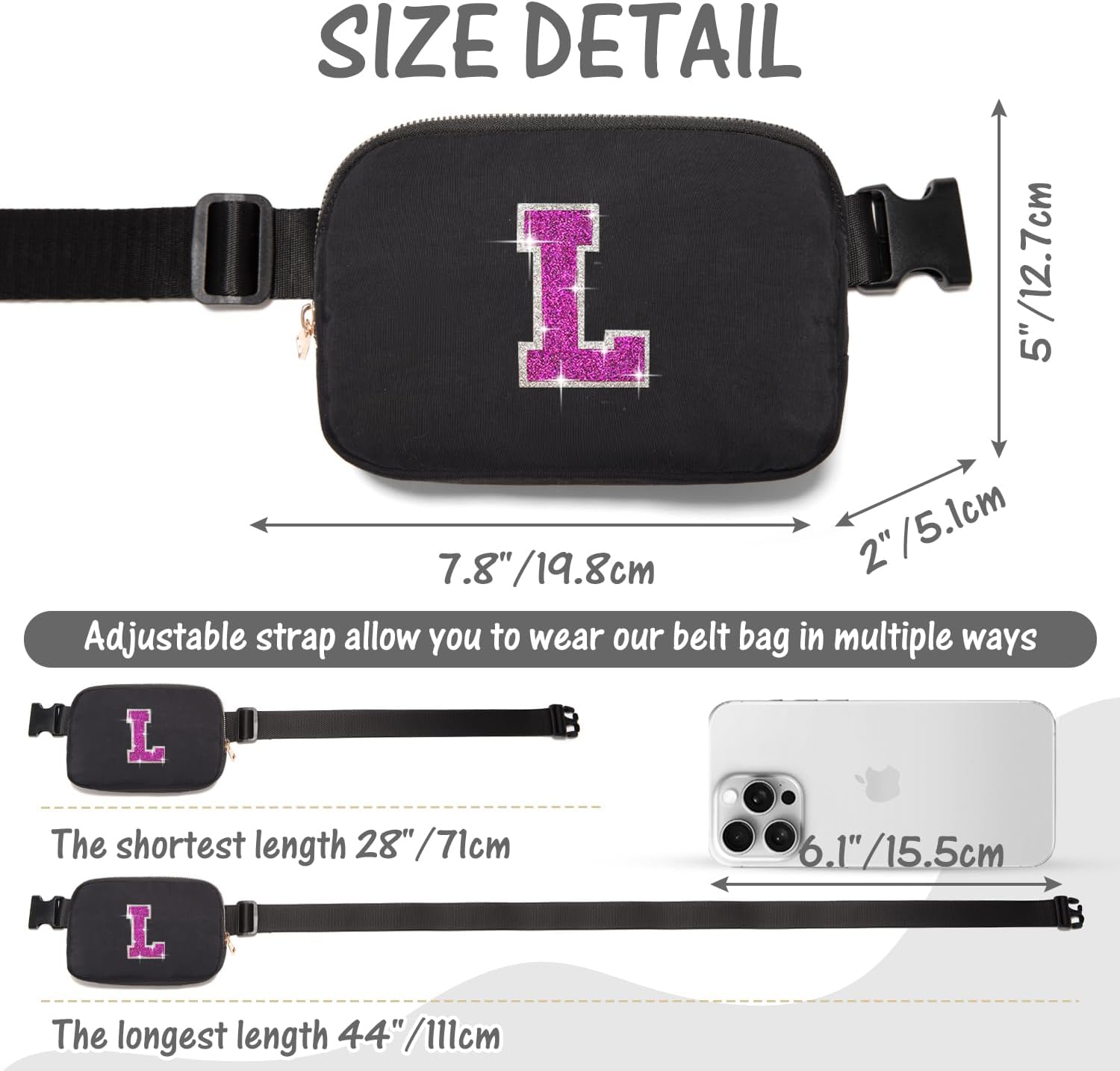 6 7 8 9 10 11 12 Year Old Girl Gifts Personalized Birthday Gifts for Her Sister Daughter Initial Crossbody Bag Fanny Pack Purse for Teen Girl Gifts Trendy Stuff Preppy Stuff (Black-L) - Image 3