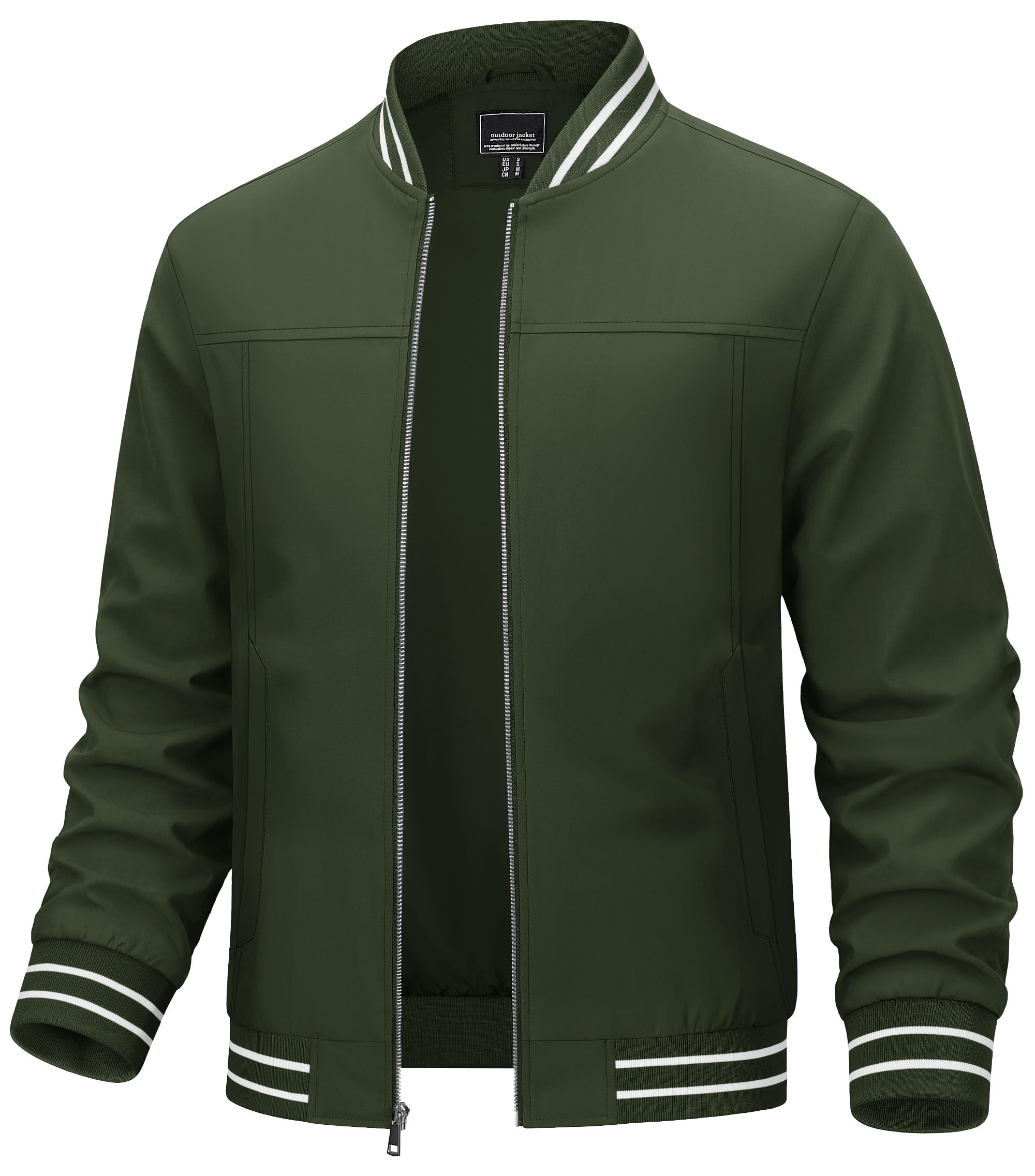 Men's Track Jackets Slim Fit Baseball Jacket Coat Outwear Windbreaker Green, M-image-1