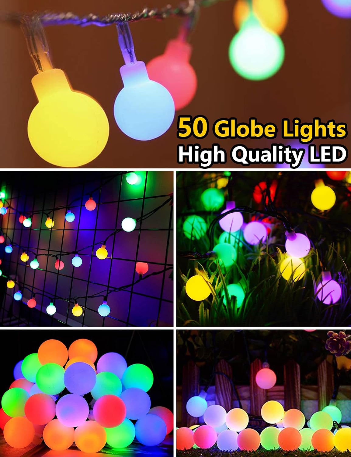 50 LED Globe Solar Fairy String Lights, 23Ft Ball String Lights Outdoor Waterproof - Image 5