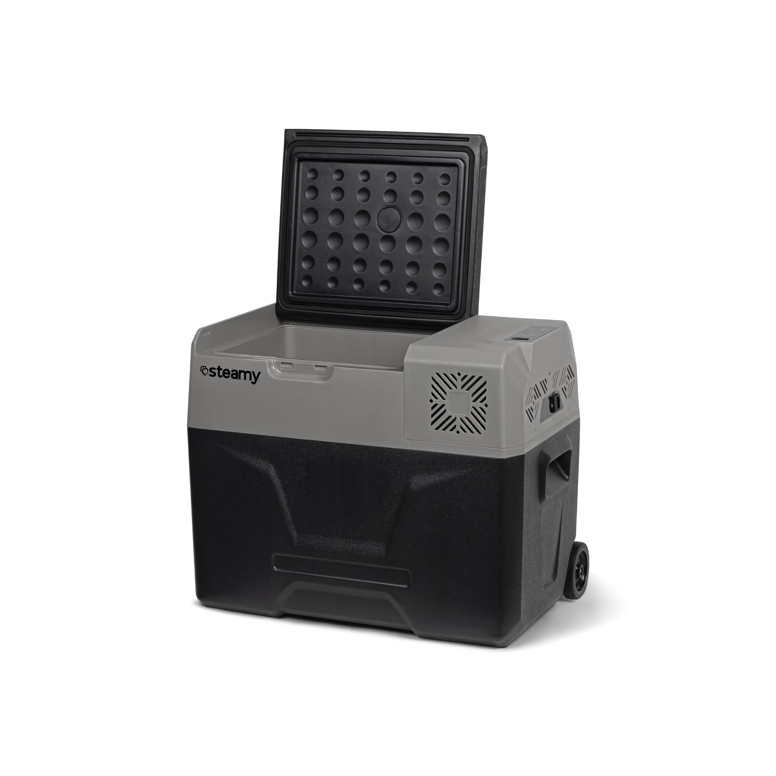 Steamy-E Single Zone 40 Roller, Frigorifero Elettrico a Compressore con Ruote, 12/24V DC e 100-240V AC, per Congelare e Raffreddare da -20℃ a +20℃, Ideale per il Campeggio, 39 Litri, Nero