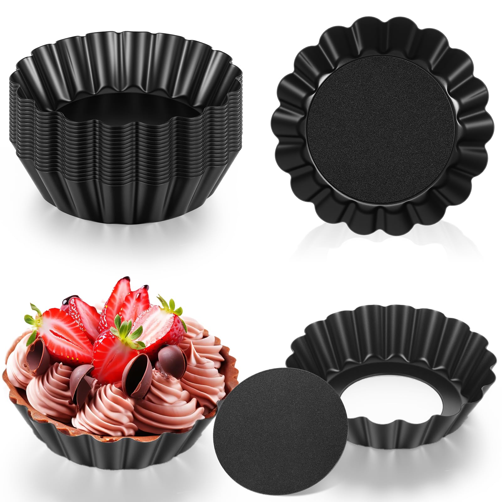 Mini-Kuchenformen mit abnehmbarem Boden, rund, antihaftbeschichtet, Quicheform, Backgeschirr, Ei, Tarte-Formen, geriffelte Seite, kleine Quichepfannen, Stahl, Mini-Kuchenformen für Kuchen, Mousse