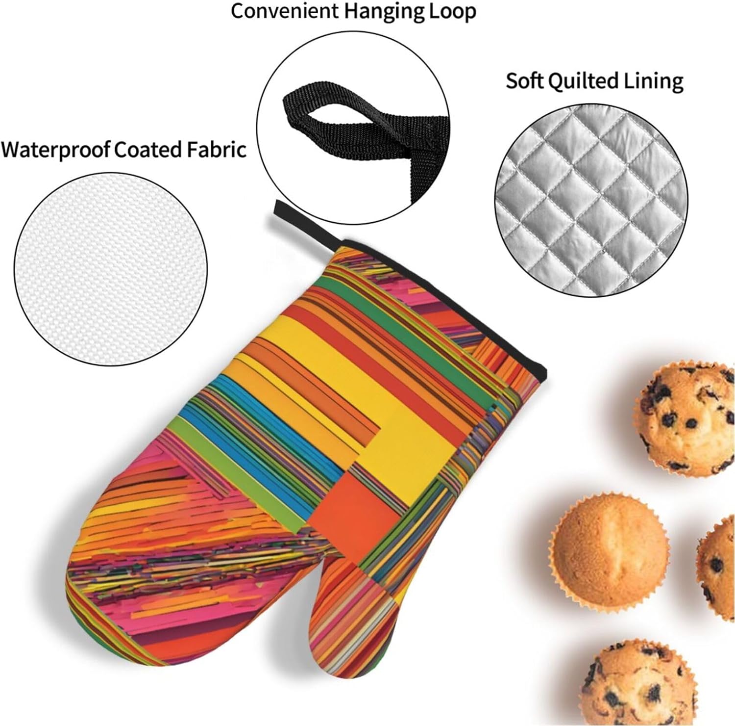 (African National Patterns) Baking 4-Piece Set: 2 Oven Mitts and 2 Pot Holders Heat Resistant Waterproof Hanging Loop for Kitchen Oven Grill Housewarming Gifts