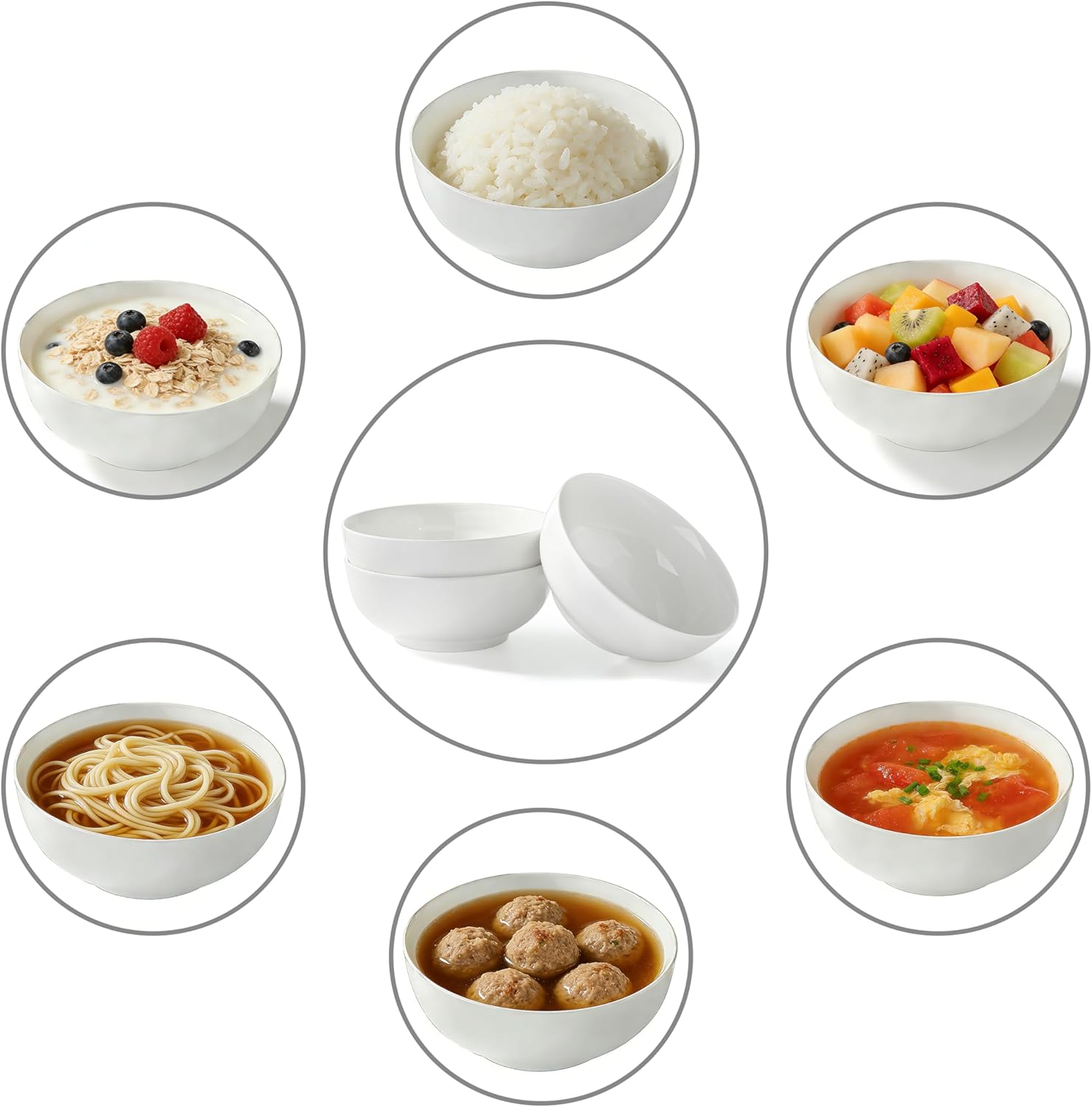 Lccowot 3PCS Pho Bowls, 60oz Large White Ceramic Serving Soup Pasta Ramen Bowl, Microwave and Dishwasher Safe