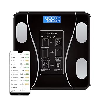 Digital Bluetooth Bathroom Weighing Scales for Body Weight - High Precision Smart Scale with App, 180kg Max, Step-on technology, LCD Display - Track Weight, BMI, Body Fat, Water & More