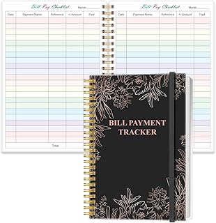 Bill Payment Checklist - Monthly Bill Organizer & Planner for Personal Budgeting Financial, Bill Payment Tracker Notebook, 5.8" x 8.5", Black Flowers