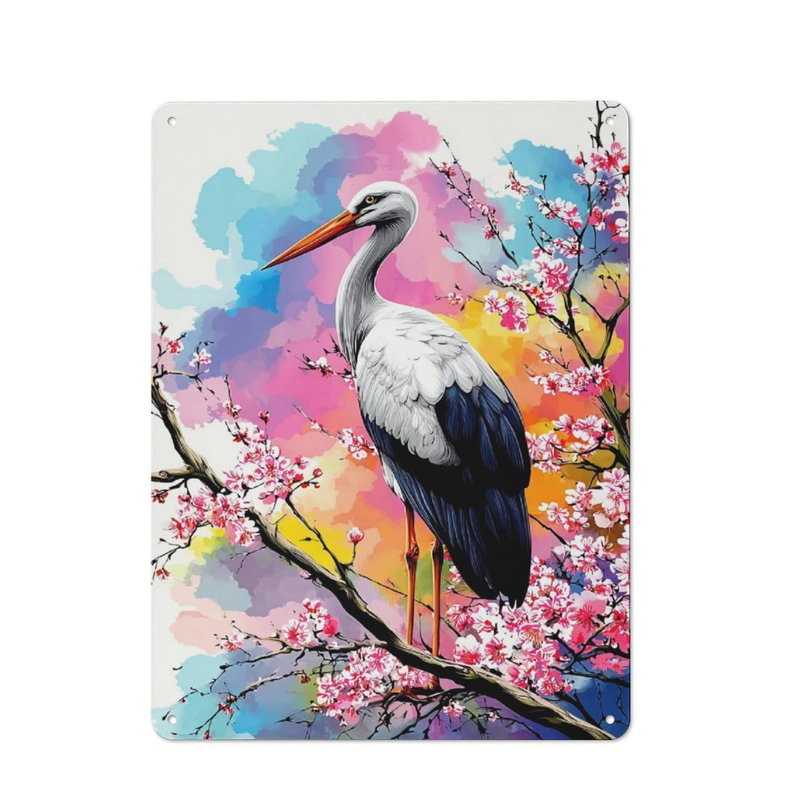 Junmoney Stork Amidst Cherry Blossoms -2 Retro Tin Sign 40X30cm Featuring For Kitchen Or Home Bar, A Decorative Metal Sign For Dining Areas And Home Bars