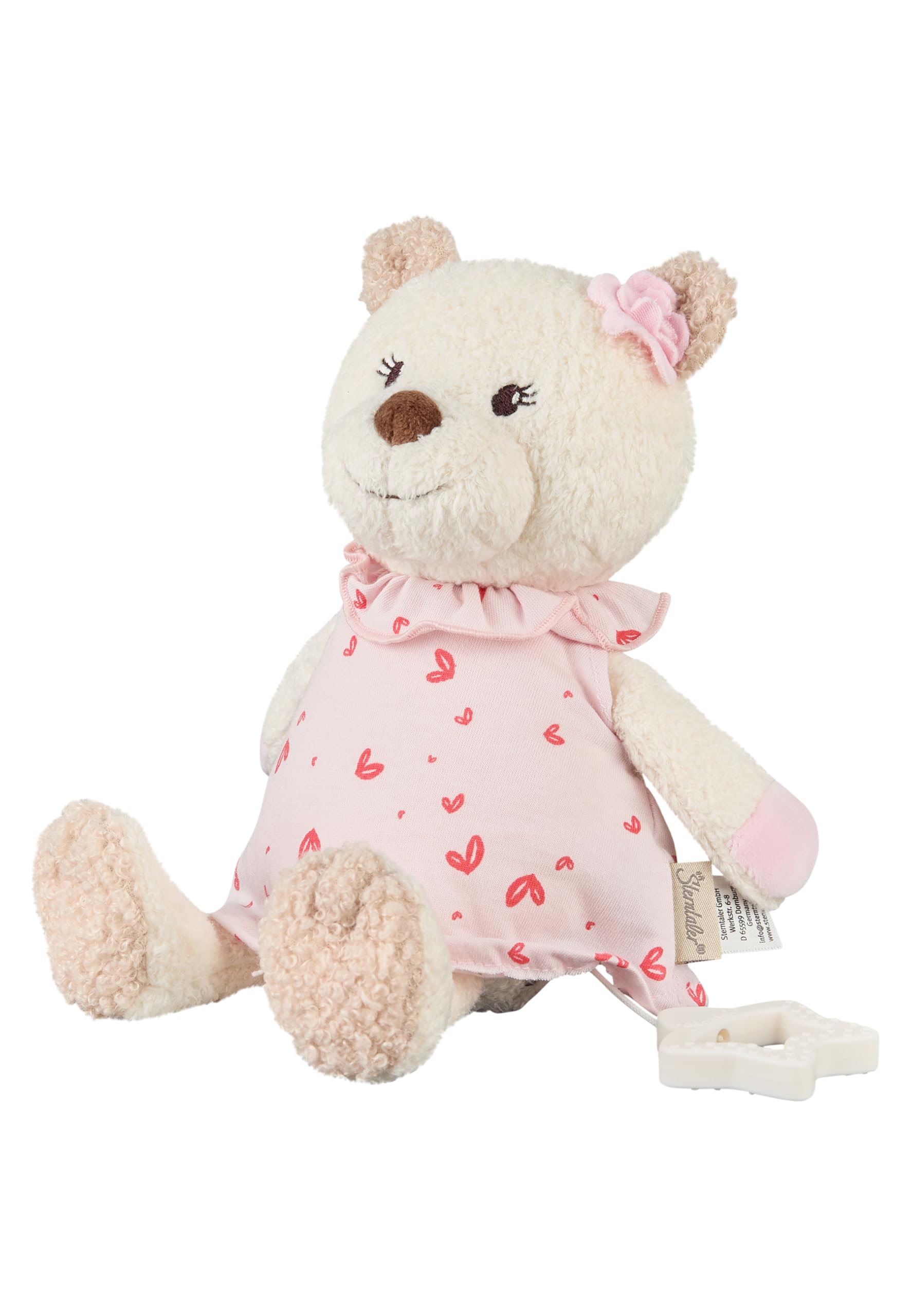 Sterntaler Spieluhr M Bär Betty, Kinder- und Babyspielzeug, kuschliger Flausch und bedrucktes Jersey, herausnehmbares Spielwerk, Sternengriff, Melodie: Brahms Wiegelied, 24×20×9 cm, cremeweiß