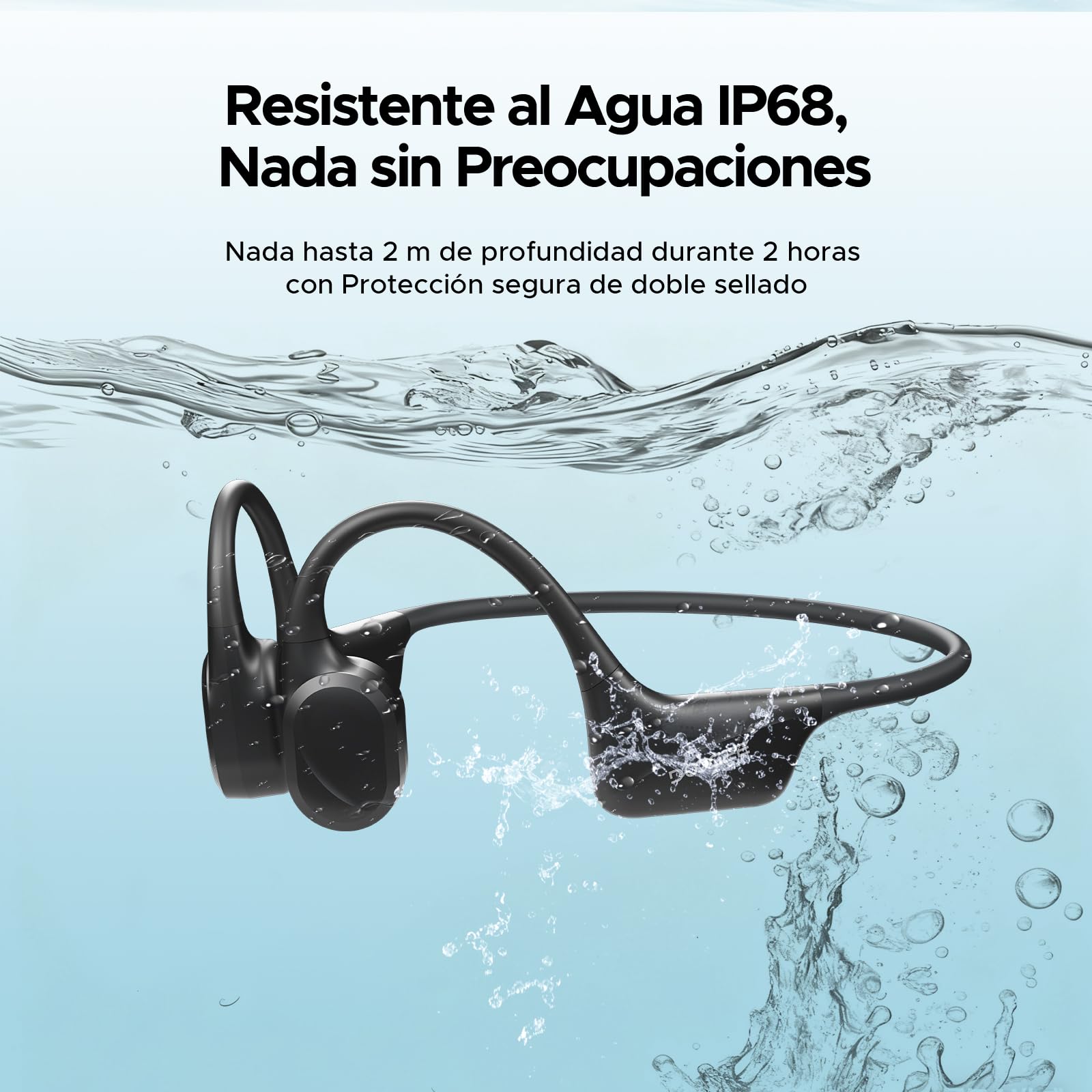 Auriculares de Conducción ósea IP68 Auriculares Resistentes al Agua 7H Bluetooth 5.4 Auriculares para Nadar 32 GB,MP3 Ideales para Correr,Montar en Bicicleta y Nadar,Color Negro
