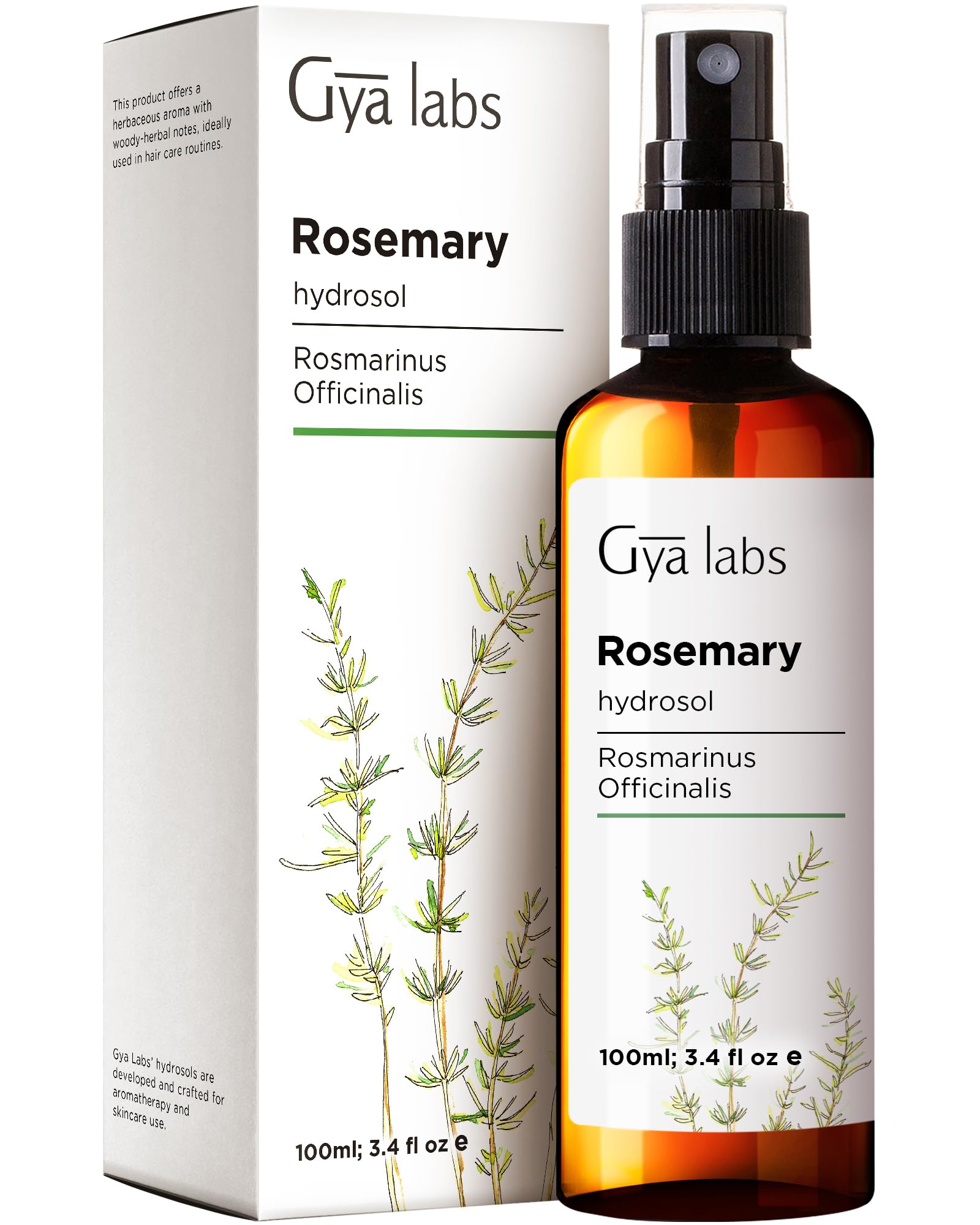 Gya Labs Rosemary Hydrosol - 3.4 Fl Oz - Revitalizes Hair for a Luxurious Look - Rosemary Essential Oil Water Spray Stimulates Hair and Scalp for Fuller Look - Authentic Formula