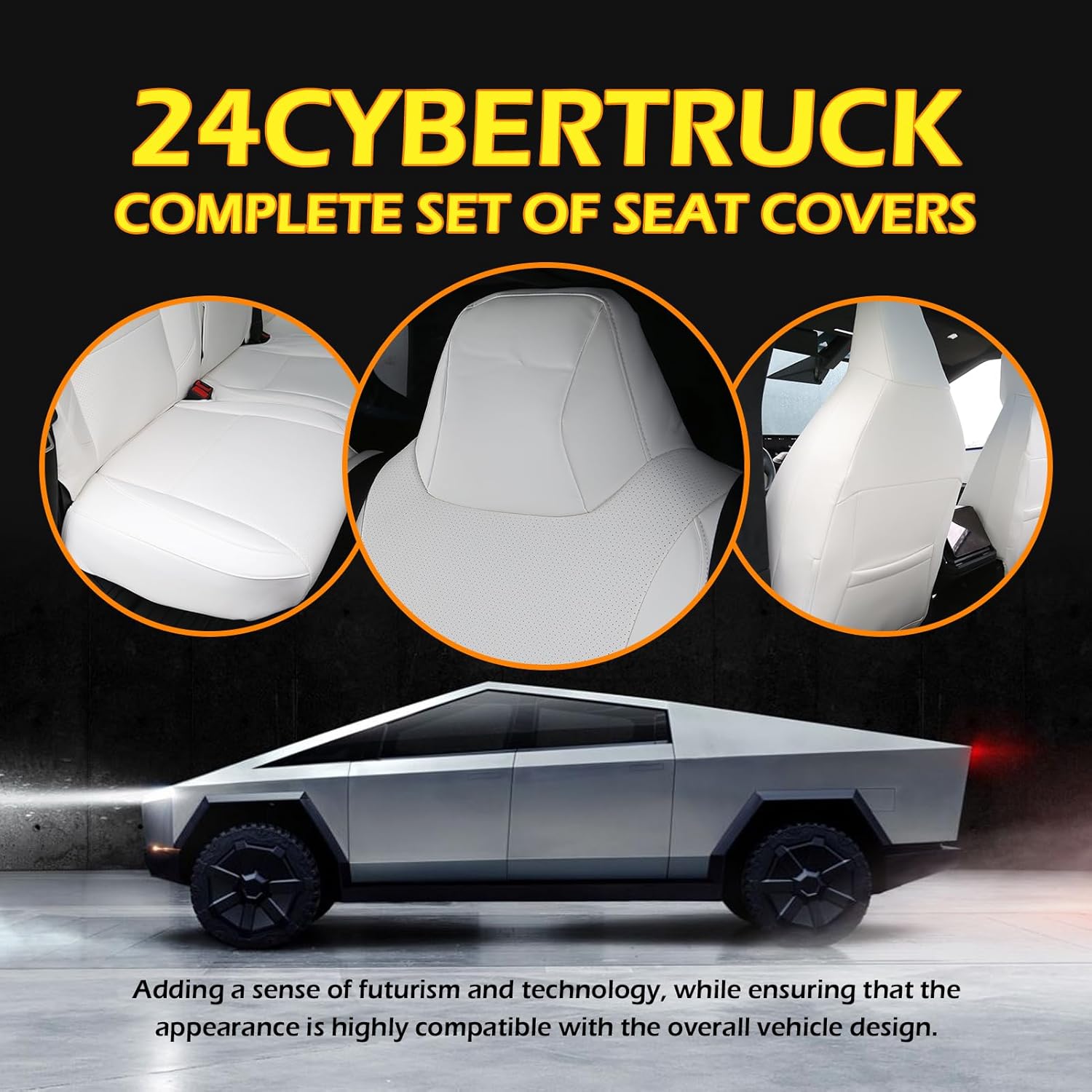 Seat Covers Compatible with Tesla Cybertruck 2024,PU Leather Seat Protector Replacement for Tesla Cybertruck Accessories (White)