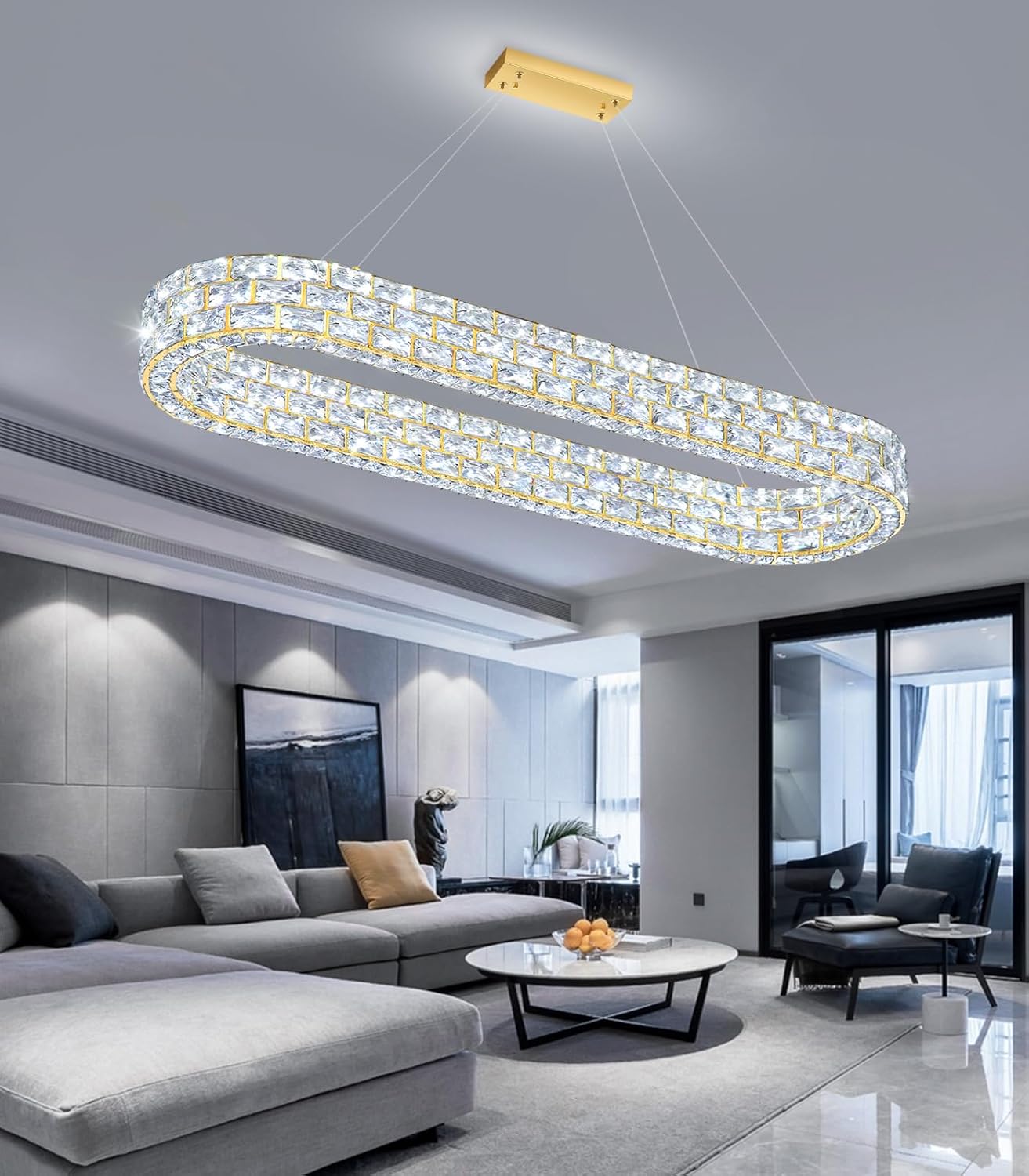 L40 xW12 Long Chandeliers for Dining Room LED Dimmable Pendant Lights for Kitchen Island Modern Crystal Chandelier Lighting Gold Light