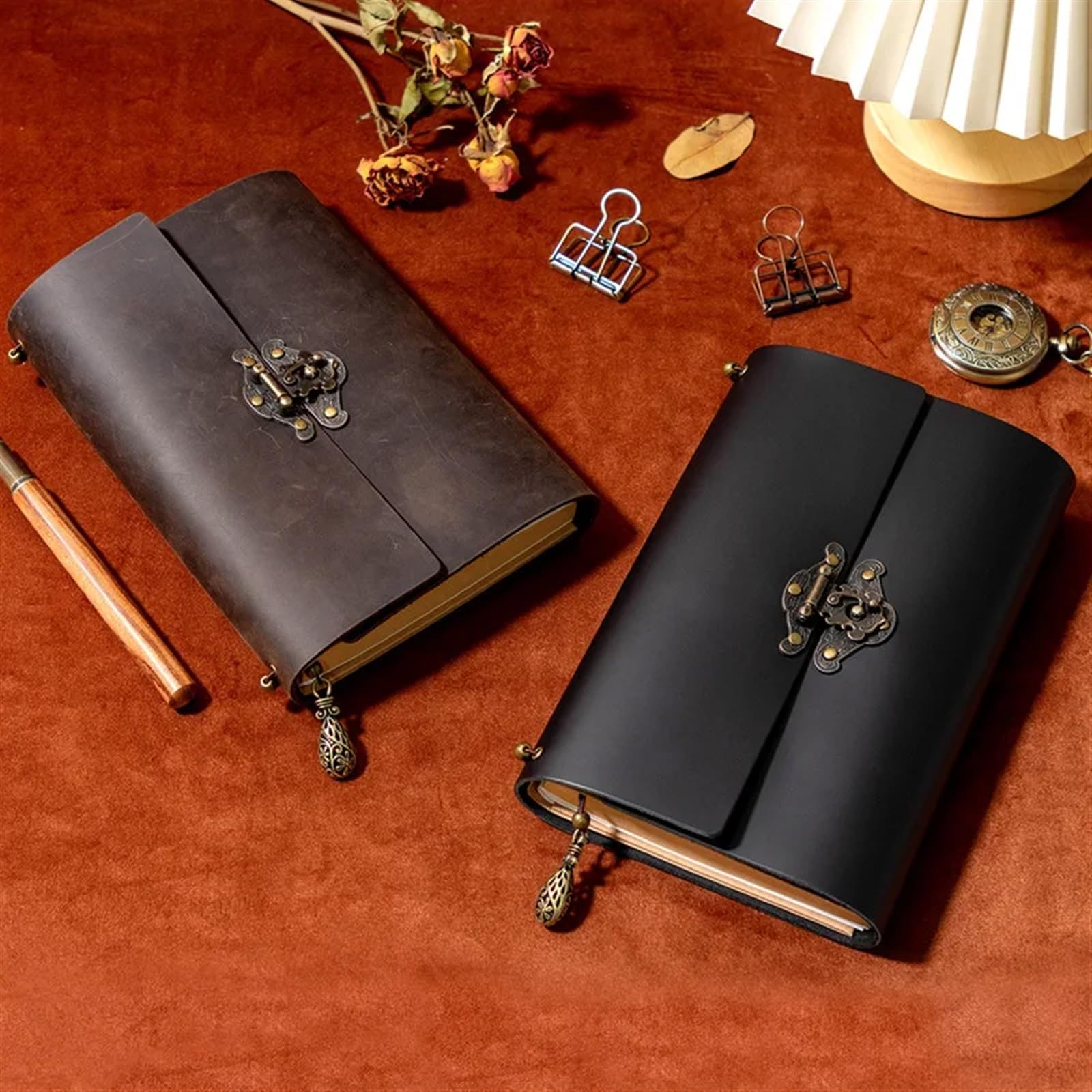 Libreta Vintage Recargable con candado, libreta de Piel de Vaca de Primera Capa, para actas de reuniones de Trabajo, Cuaderno de Cuero Suave, Diario de Estudio para Estudiantes