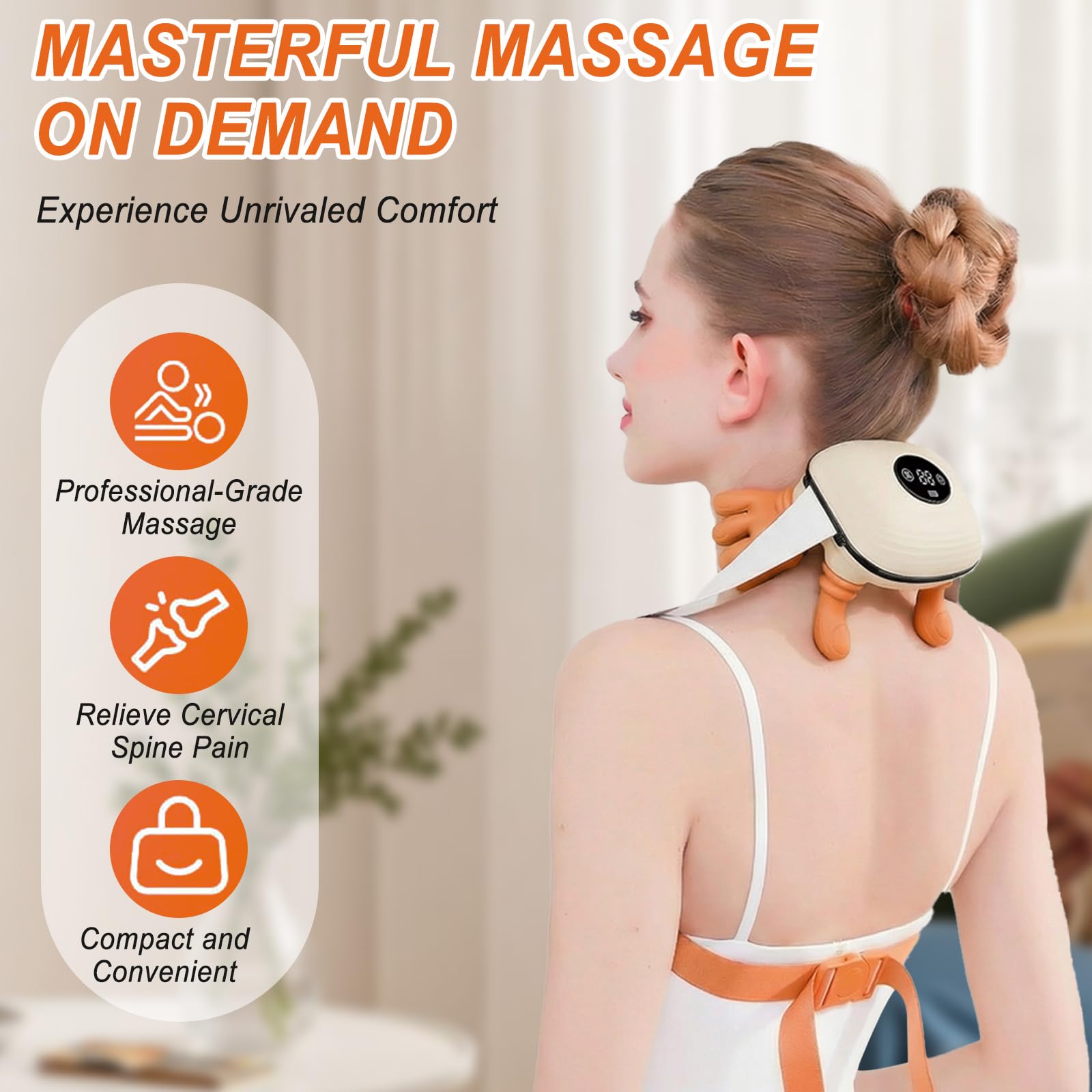 Masajeador de Cuello 4D Inalámbrico, Masajeador Cervical y Espalda con 3 Ajustes de Masaje y 2 Niveles de Calor, Eléctricos Masajeador Shiatsu Portátil para Relajar Músculos (Beige)