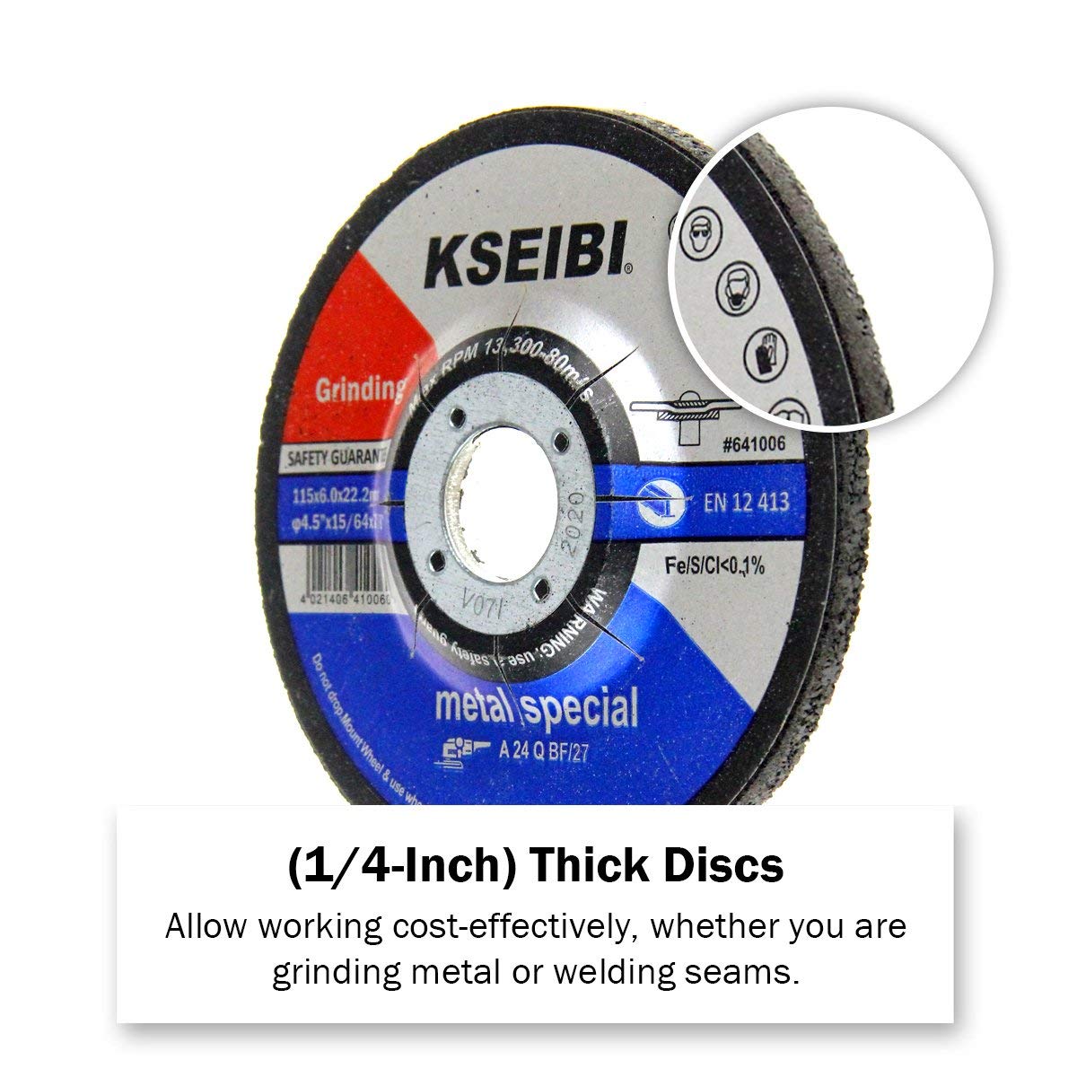 KSEIBI 641006 Rueda de molienda central deprimida de 4 – 1/2 pulgadas por 1/4 pulgadas de acero inoxidable de metal, Discos Amoladora, eje de 7/8 pulgadas