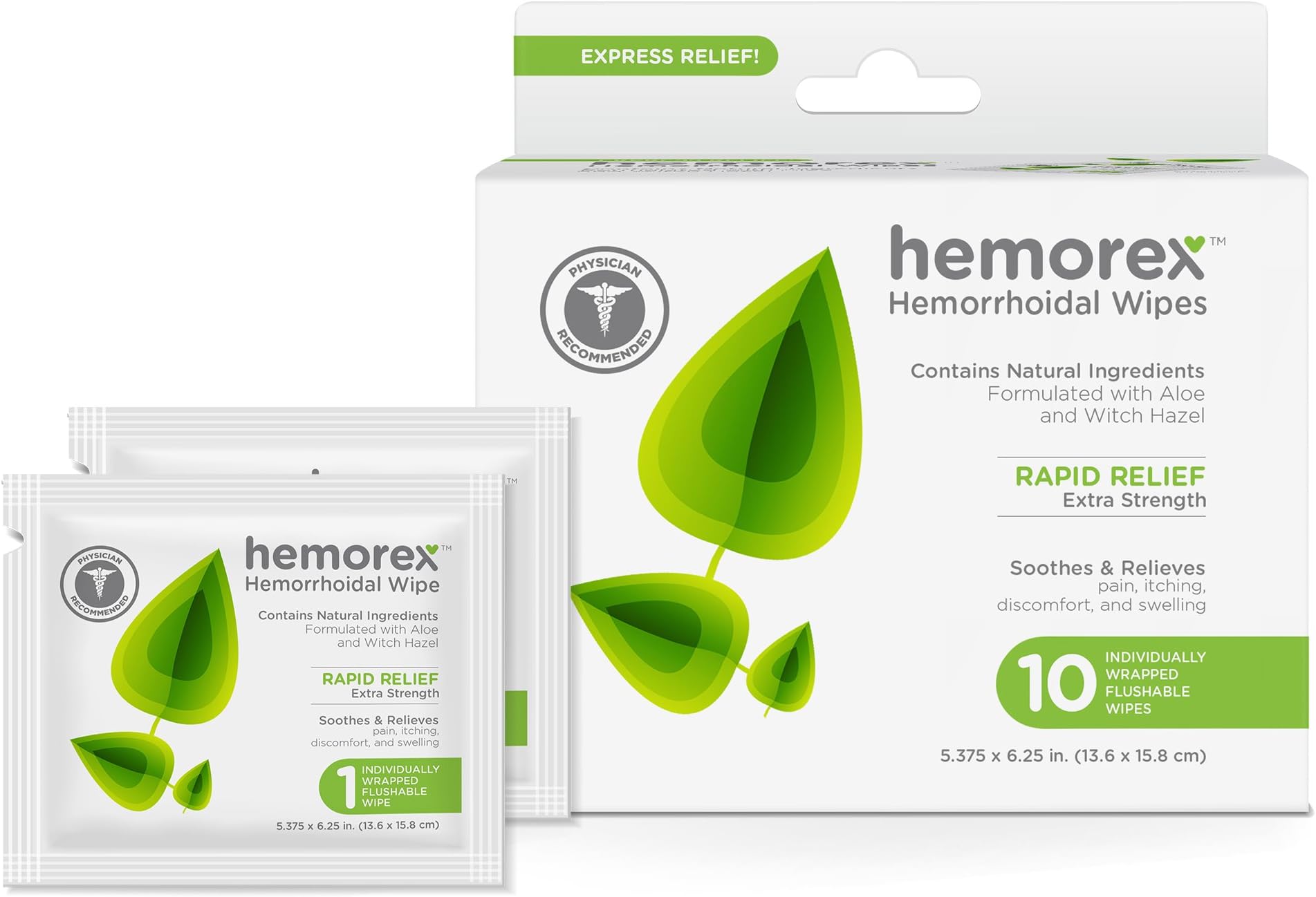 Hemorrhoid Wipes Natural and Effective Treatment Rapid Relief - 20 Individually Wrapped Flushable Wipes (2 Packs) - Take-Along Travel Size