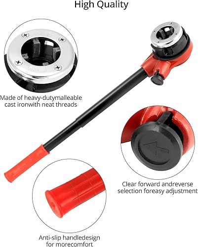 Miniatura 2 de QWORK BSPT - Kit de enhebrador de tubos de trinquete, juego de herramientas de roscado de 3 troqueles de 1/2 ", 3/4 ", 1 pulgada, para corte