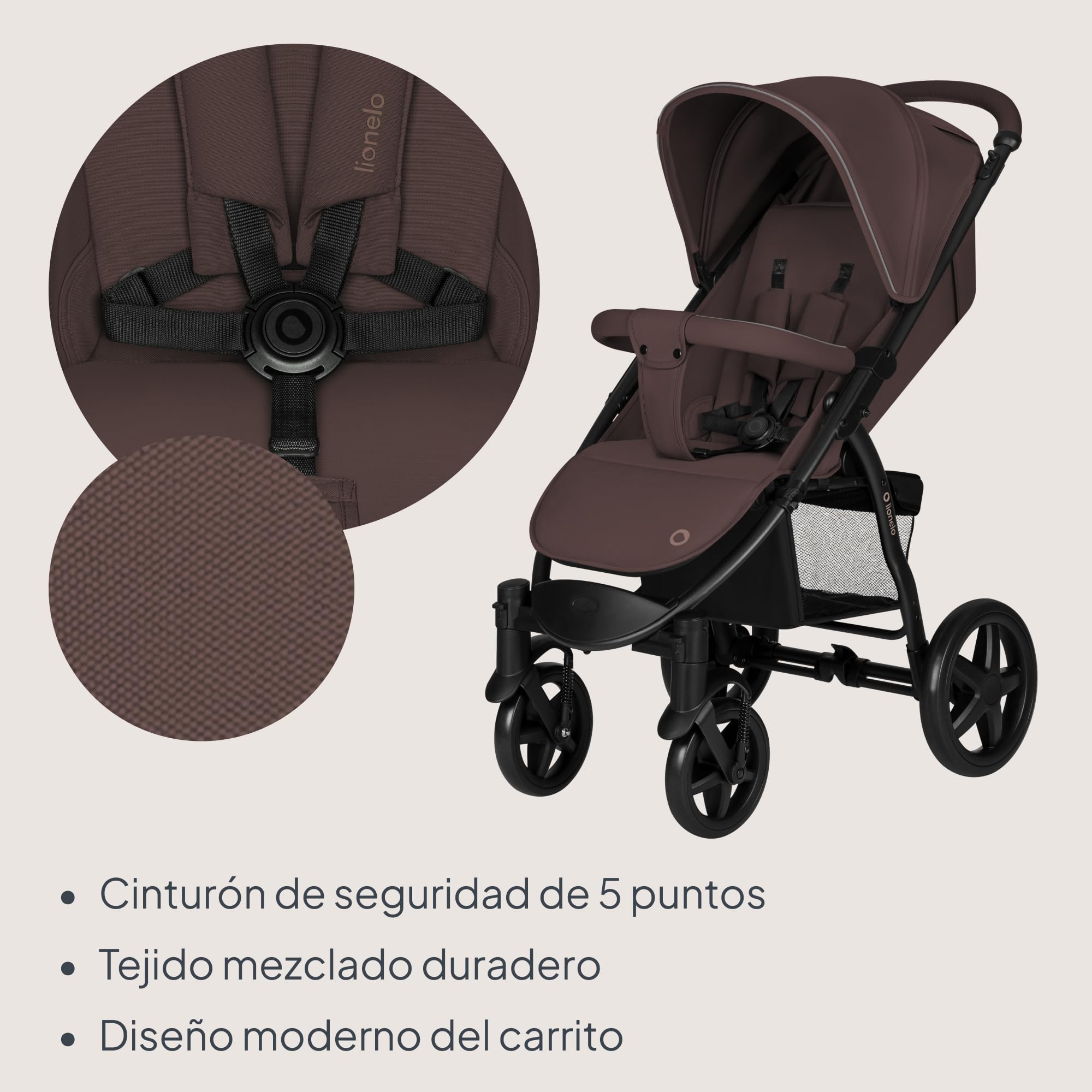 LIONELO Annet Silla de Pase Para niños hasta 22 kg 0-48M ajuste del respaldo hasta posición horizontal Capucha XXL Plegable fácil con ventana Mosquitera (Chocolate Negro)