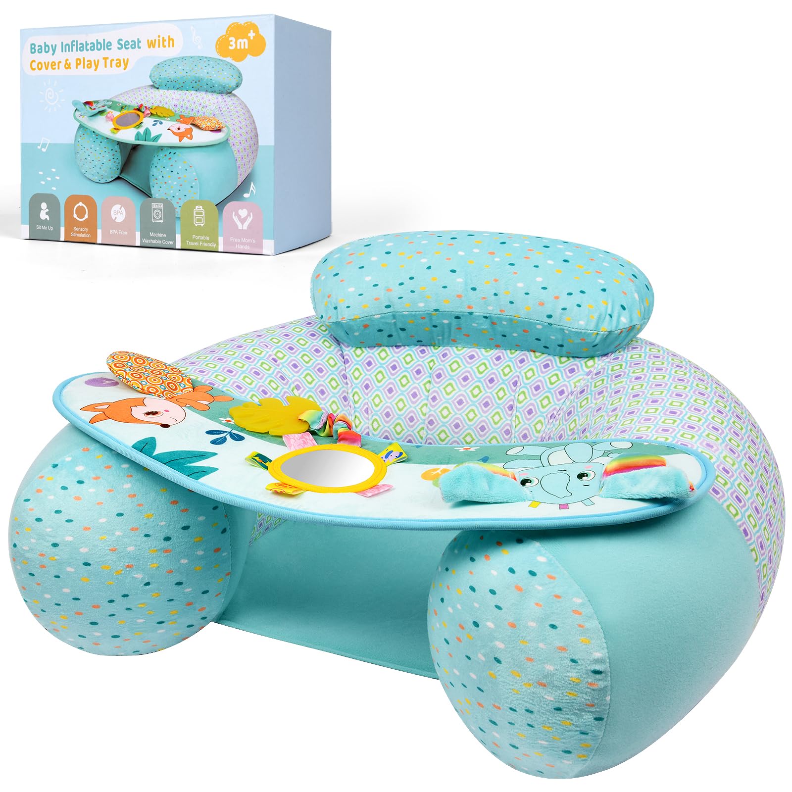 Alaoo Aufblasbarer Sitz, Faltbare Sitzhilfe Anti-Fall, Bodensitze zum Aufsitzen (Grün)