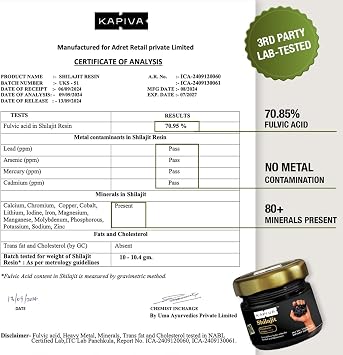 Kapiva 100% Pure Himalayan Shilajit Resin(30gm), High Potency for Men & Women | 120 Servings of 250mg | 80+ Trace Minerals, Upto 70% Fulvic Acid | Authentic | Natural Energy & Immune Support