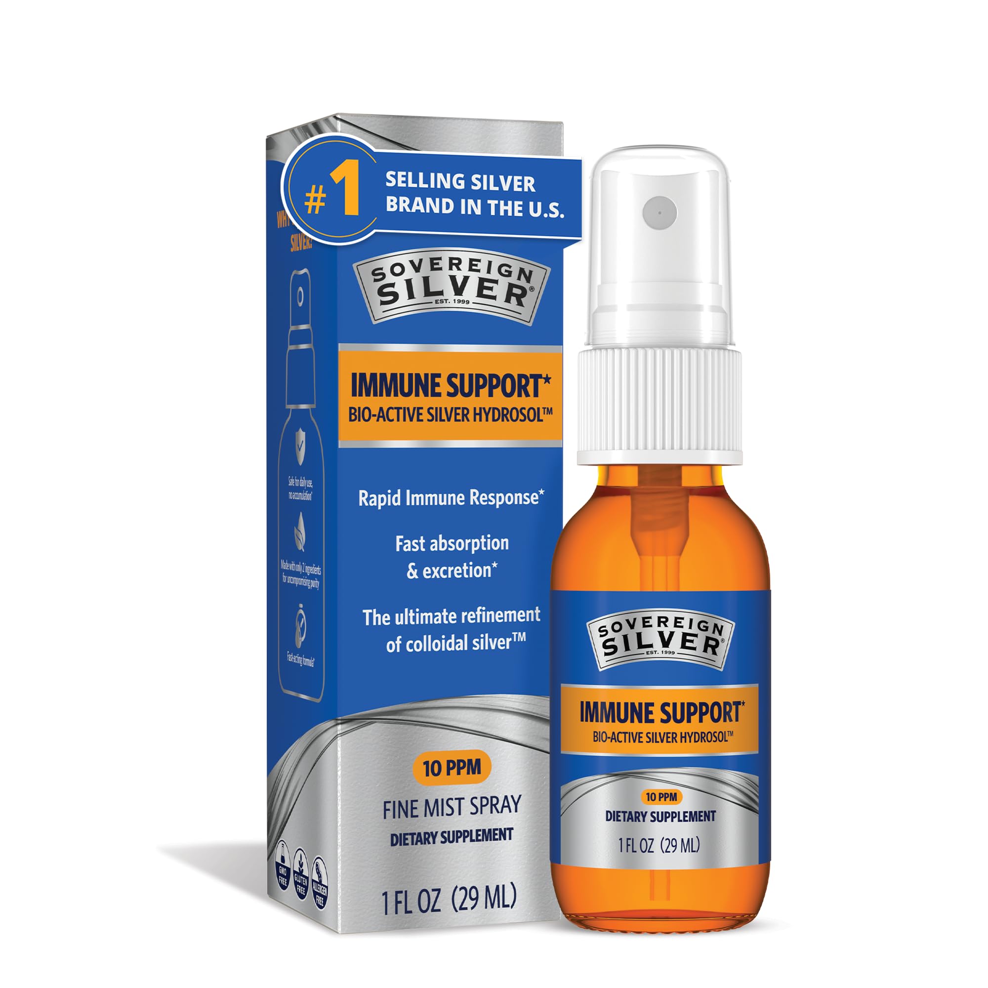 Sovereign Silver Immune Support, Colloidal Silver, Fine Mist Spray, 1 fl oz 1 Fl Oz (Pack of 1)