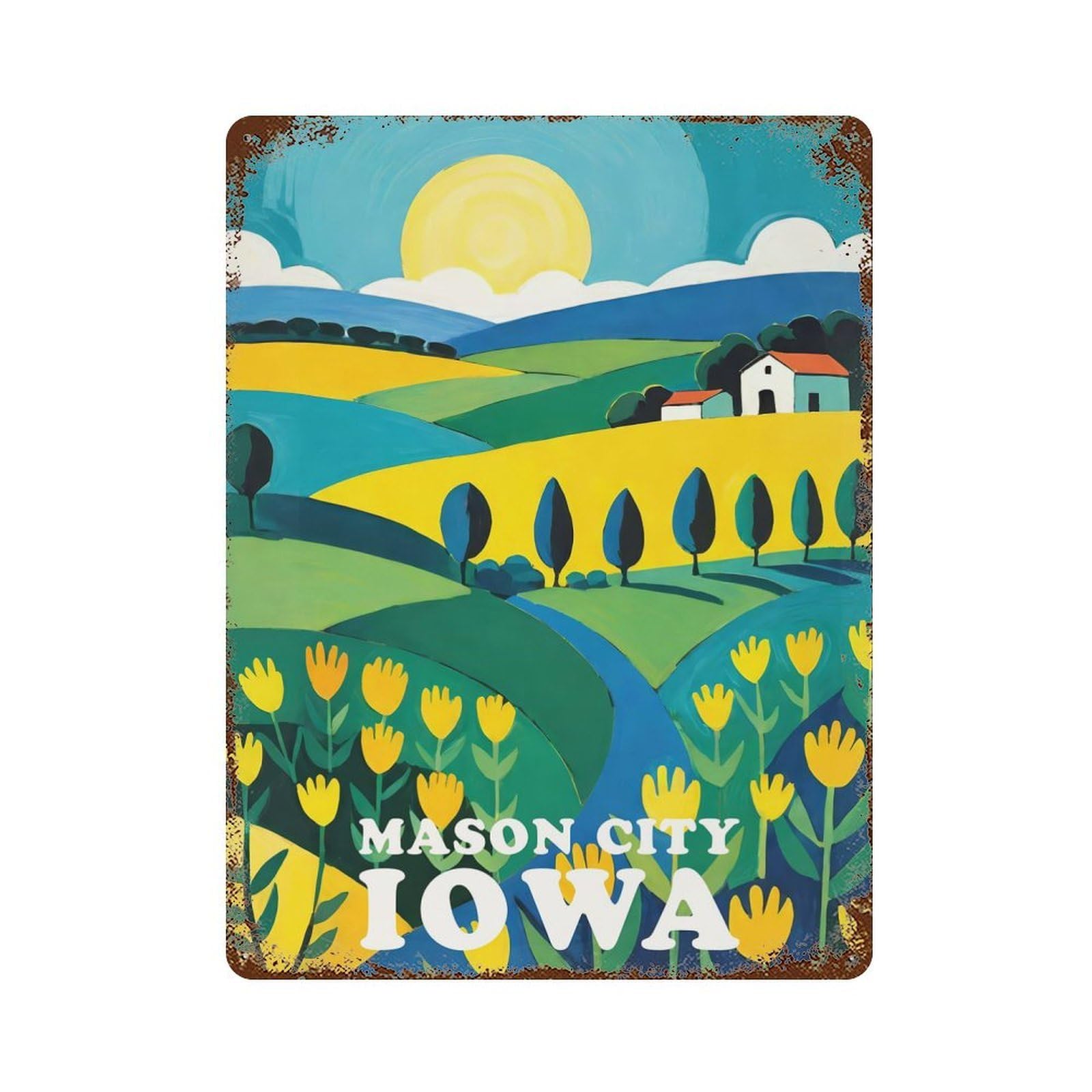 Mason City Iowa Sunrise Vintage Rust Metal Sign 15.7"x11.8", Shabby Chic Decor for Living Room, Hallway And Home Decor