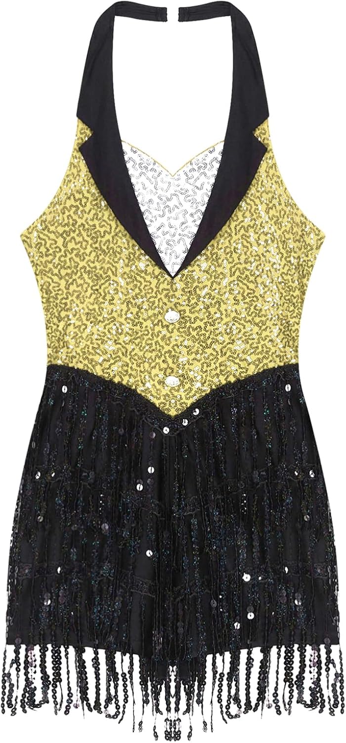 JEYPINMI Women's Sequins Leotard Ballroom Dance Dress Costume Cocktail Outfits for Latin Jazz image 5