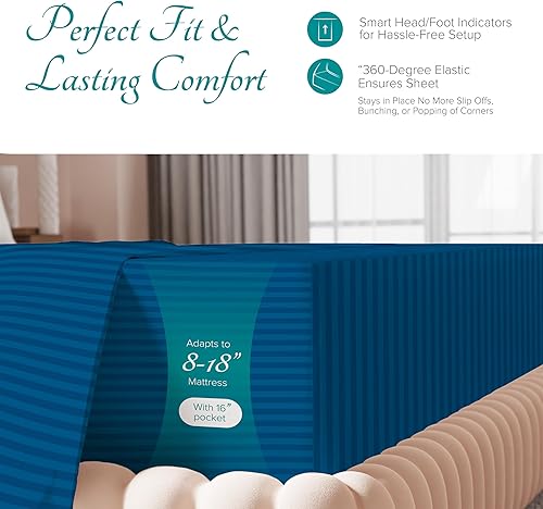 Miniatura 5 de Carressa Linen Sábana bajera ajustable 100% algodón tamaño individual  Sábana bajera de 800 hilos de algodón lujosamente suave, duradera,