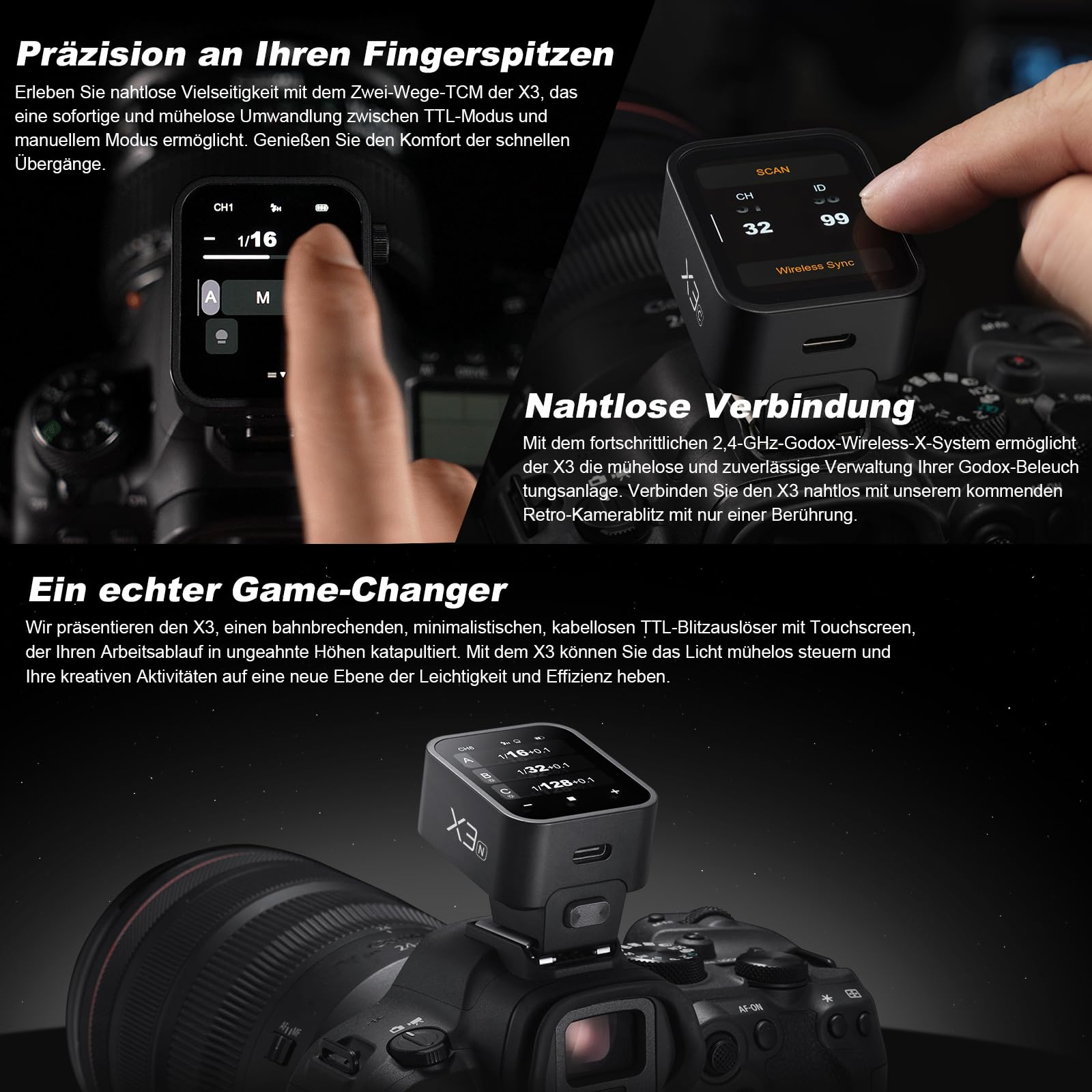 Godox X3-N bezprzewodowy wyzwalacz błyskowy OLED z ekranem dotykowym dla aparatu Nikon 2.4GHz bezprzewodowy 1/8000S HSS TTL funkcja TCM z wbudowanym akumulatorem, ładowalnym typem C, zdalny błysk do