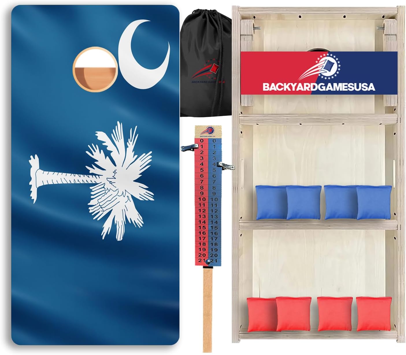 CornholeGamesUSA Pro Cornhole Boards Set | Made in USA | 3/4 Baltic Birch | No Bounce | Triple Thick Legs | Two Brace & Handles, Tournament 2x4 Regulation Set with Score Tower & Cornhole Bags